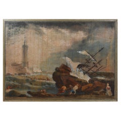 A Stormy Sea Painting – Late 18th Century Oil on Canvas