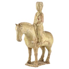 Figure d'homme à cheval en poterie à glaçure de paille, Dynastie Sui à Tang