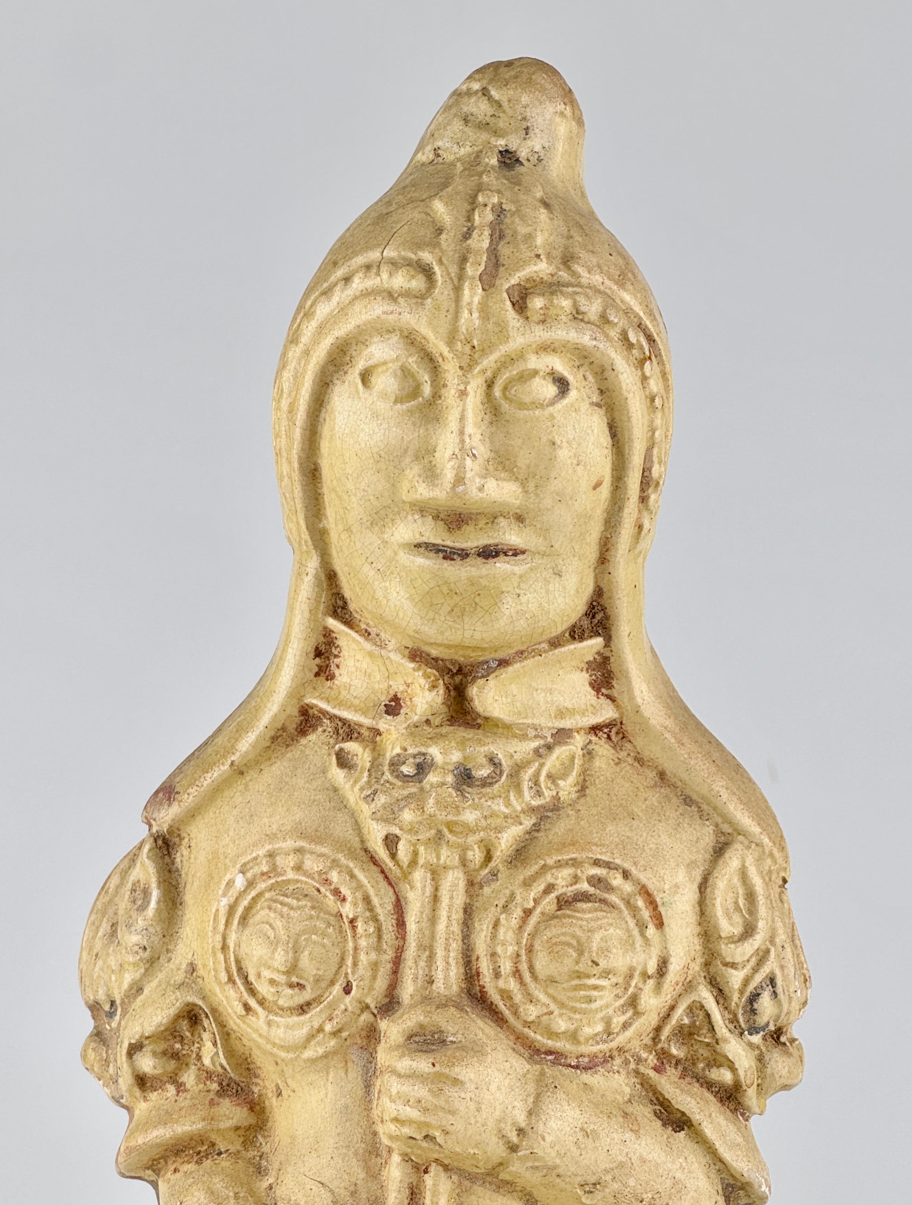 18th Century and Earlier A Large Straw Glazed Pottery Figure of a Solider, Sui to Tang Dynasty For Sale