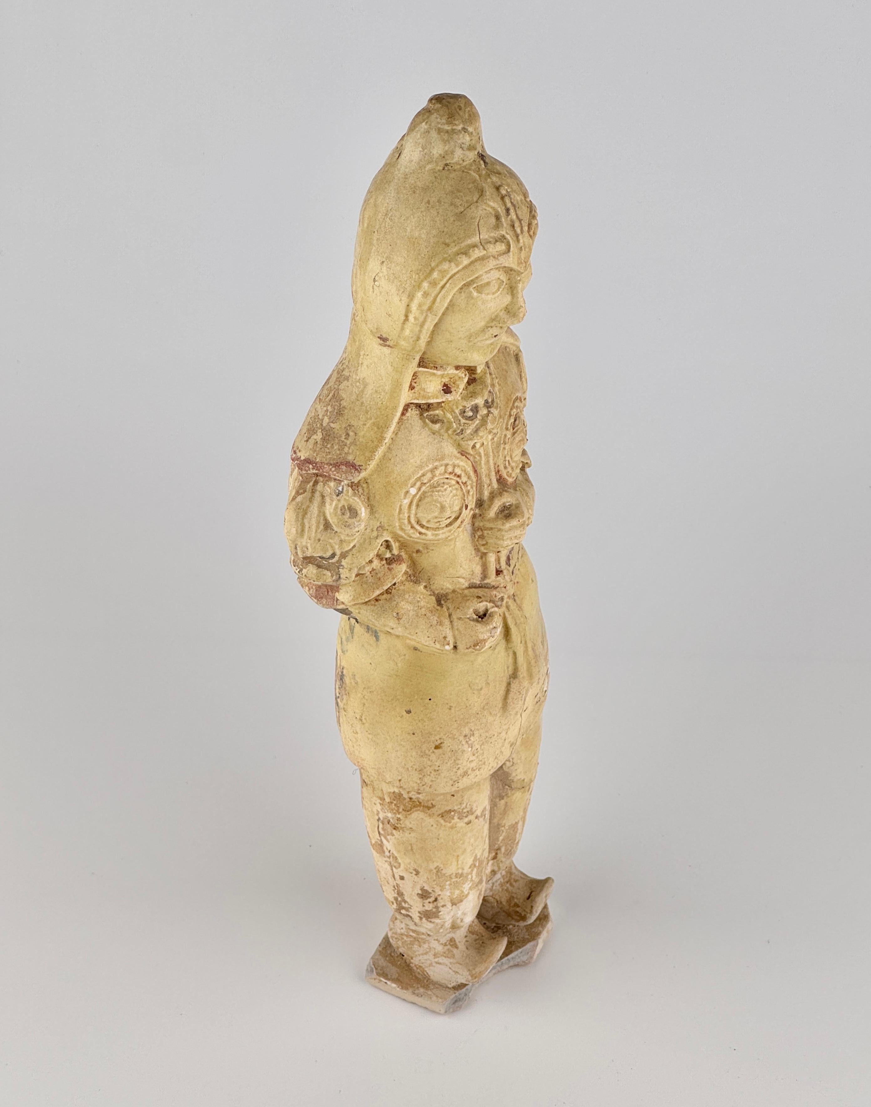 A Large Straw Glazed Pottery Figure of a Solider, Sui to Tang Dynasty For Sale 4