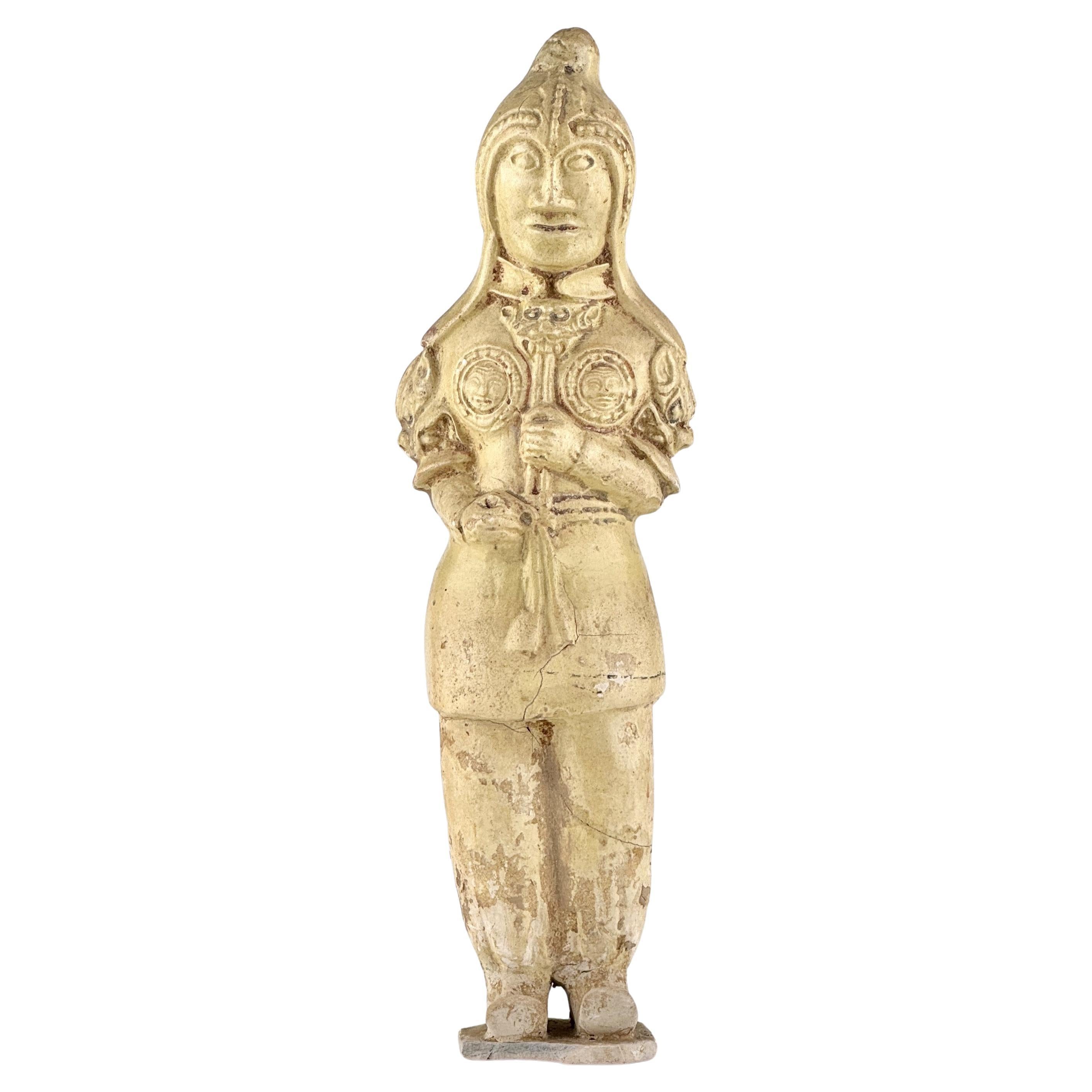 A Large Straw Glazed Pottery Figure of a Solider, Sui to Tang Dynasty For Sale
