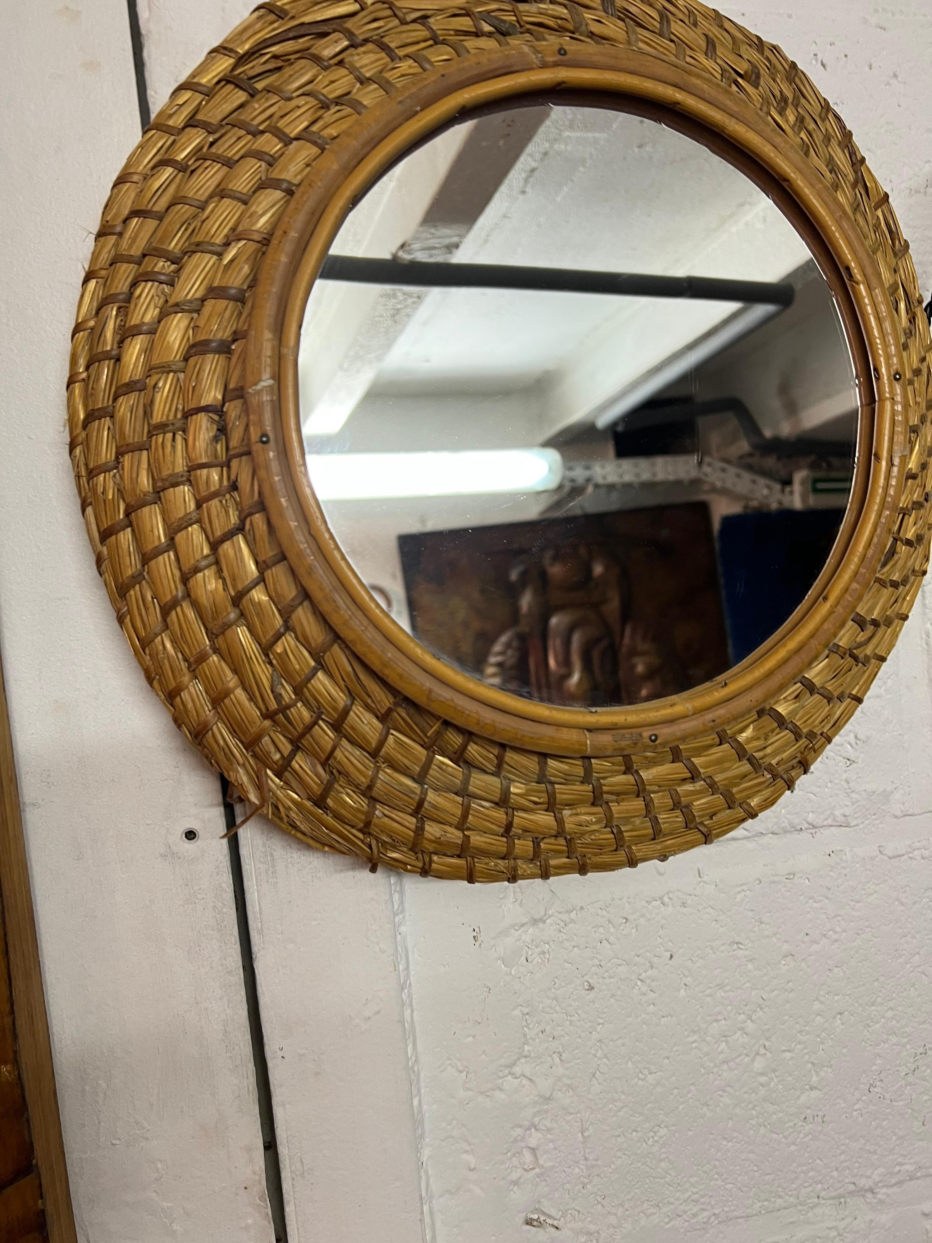 Modern Straw Mirror For Sale