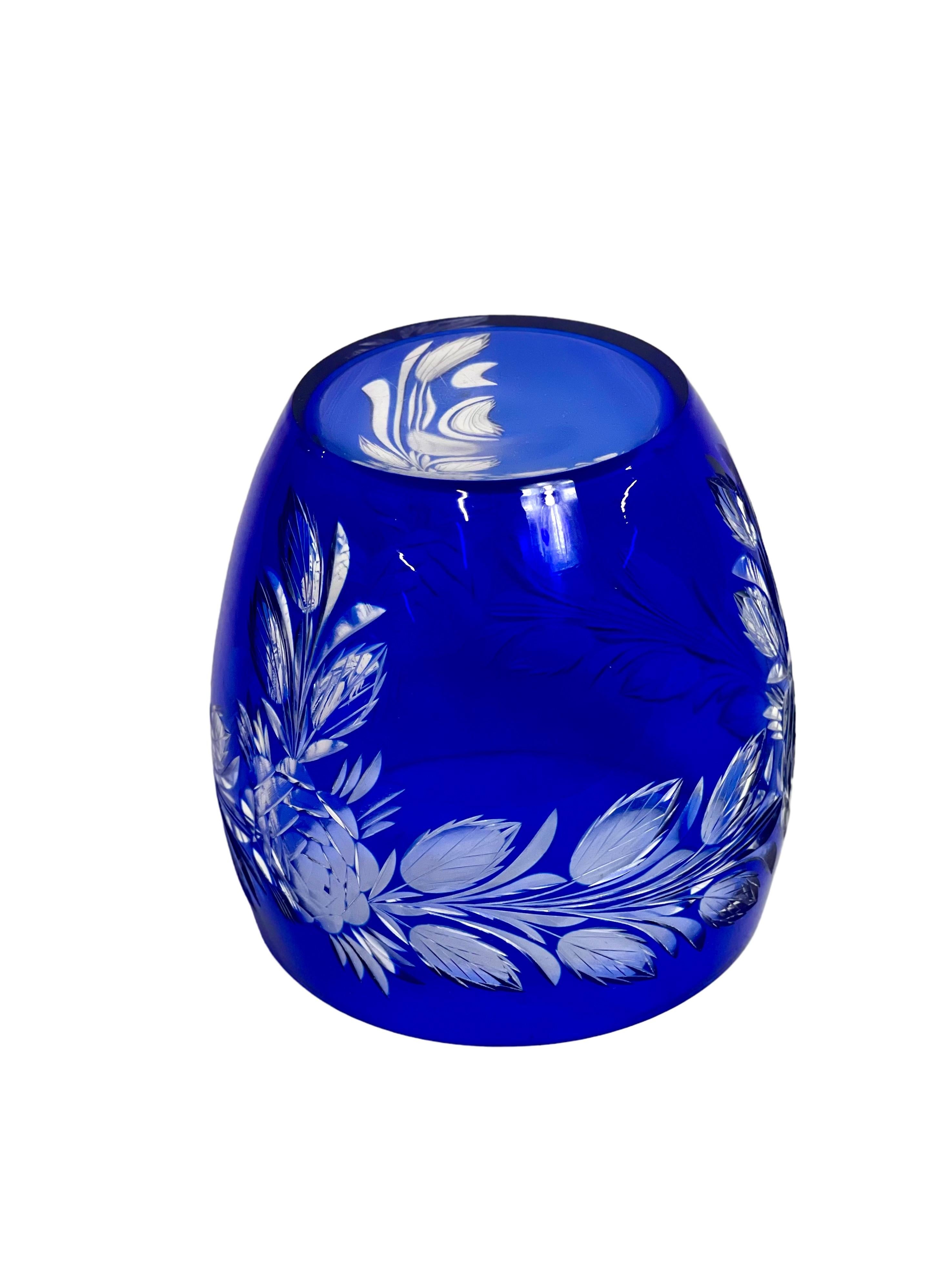 French Cobalt-Blue Crystal Overlay Bowl-Shaped Vase