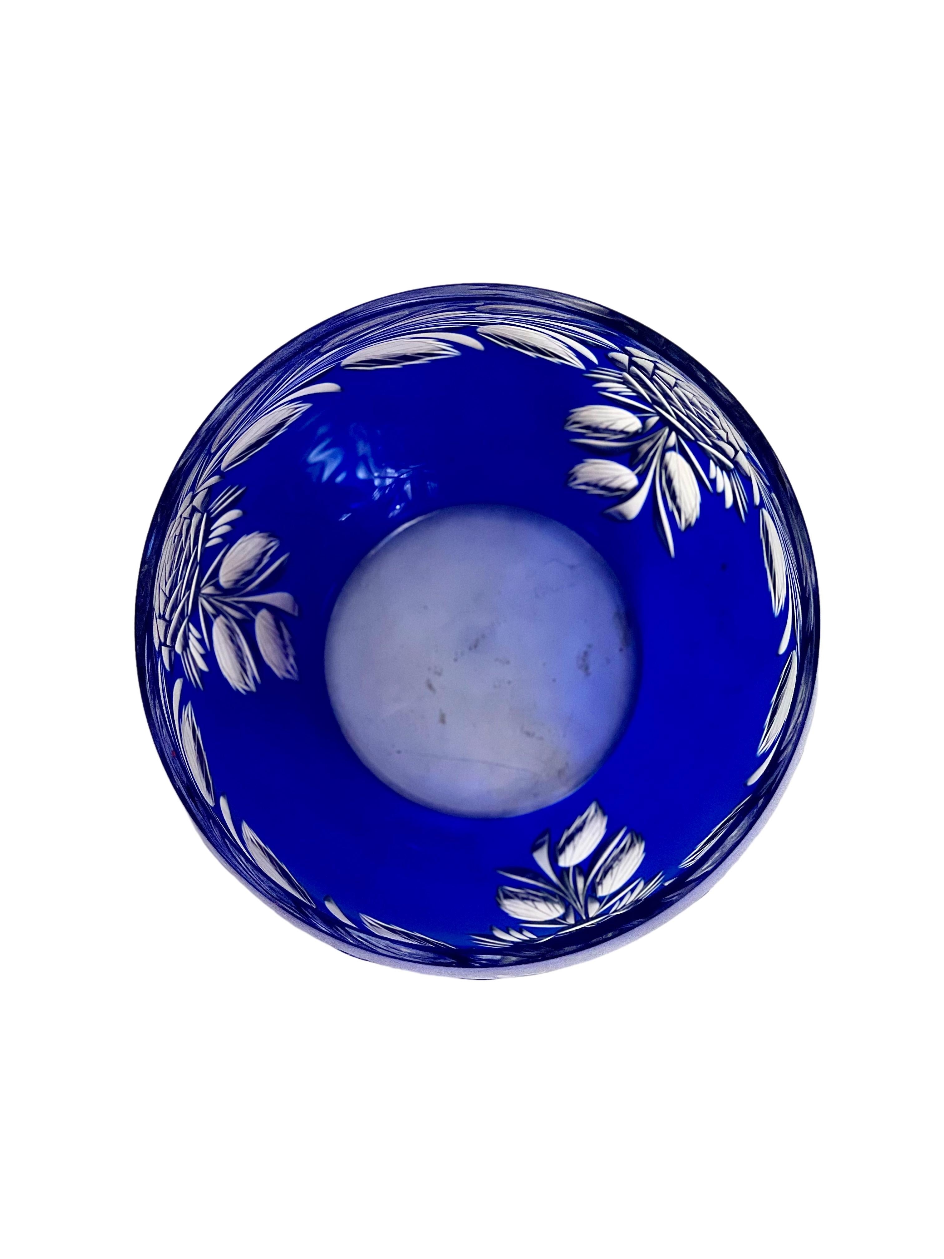 20th Century Cobalt-Blue Crystal Overlay Bowl-Shaped Vase
