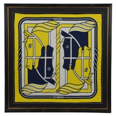 Vintage A striking framed Hermès 90 ‘Quadrige’ silk square by Pierre Peron, circa 1973