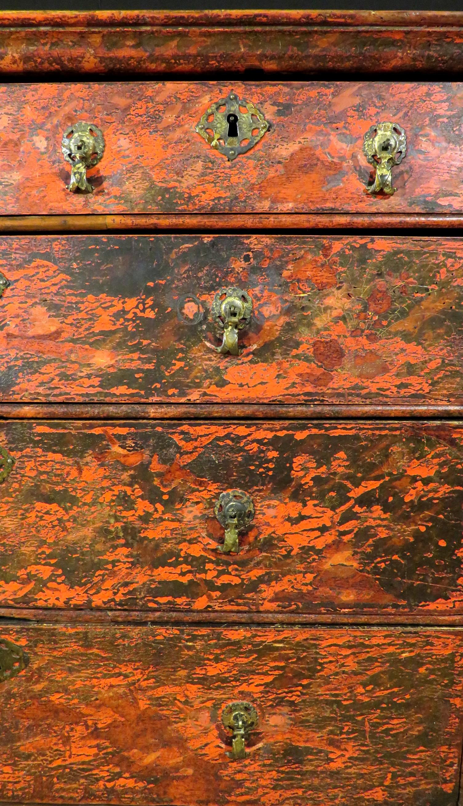 Pine George I Period Japanned Chest of Drawers, England Circa 1720 For Sale