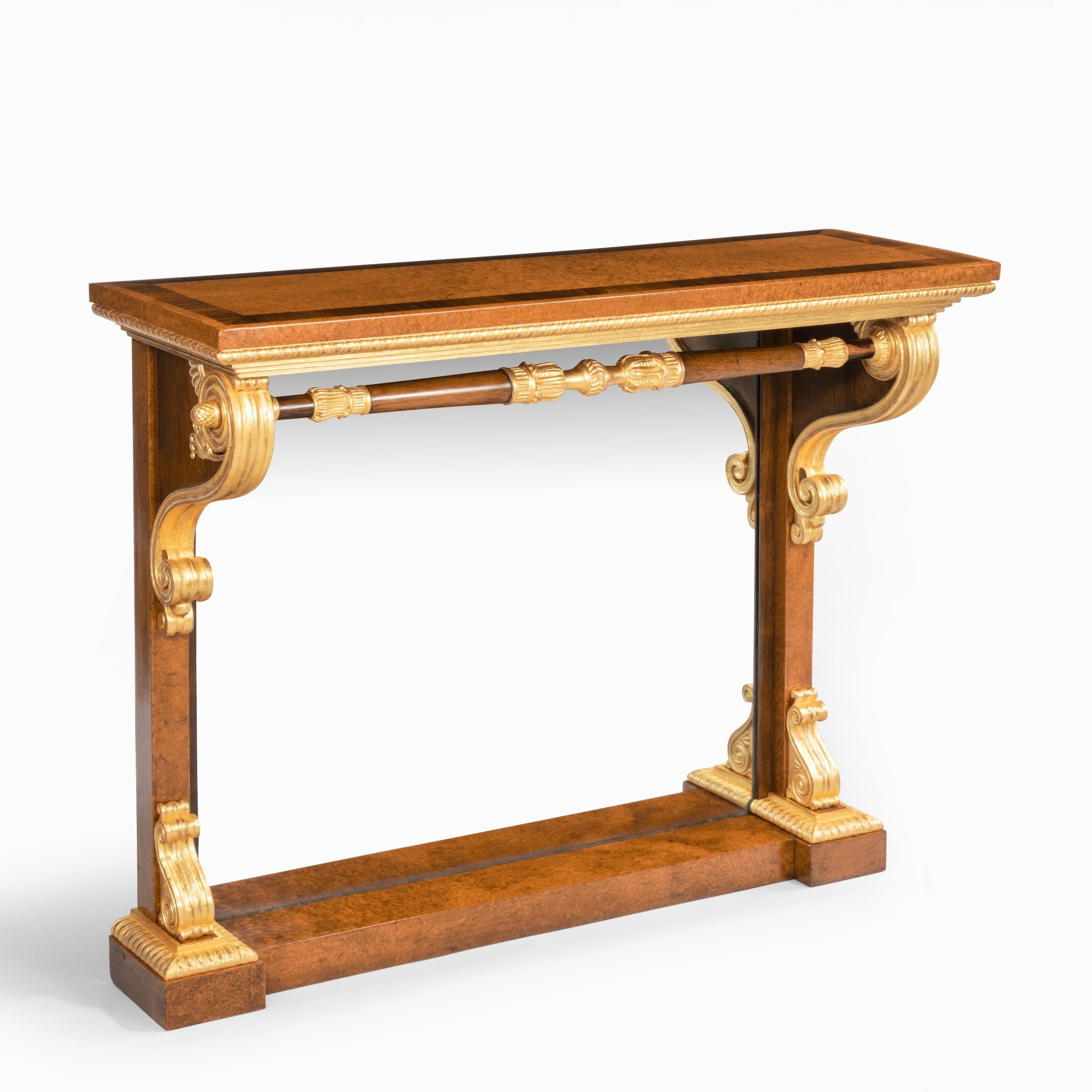 English Striking George IV Amboyna, Rosewood and Gilt Console Table For Sale