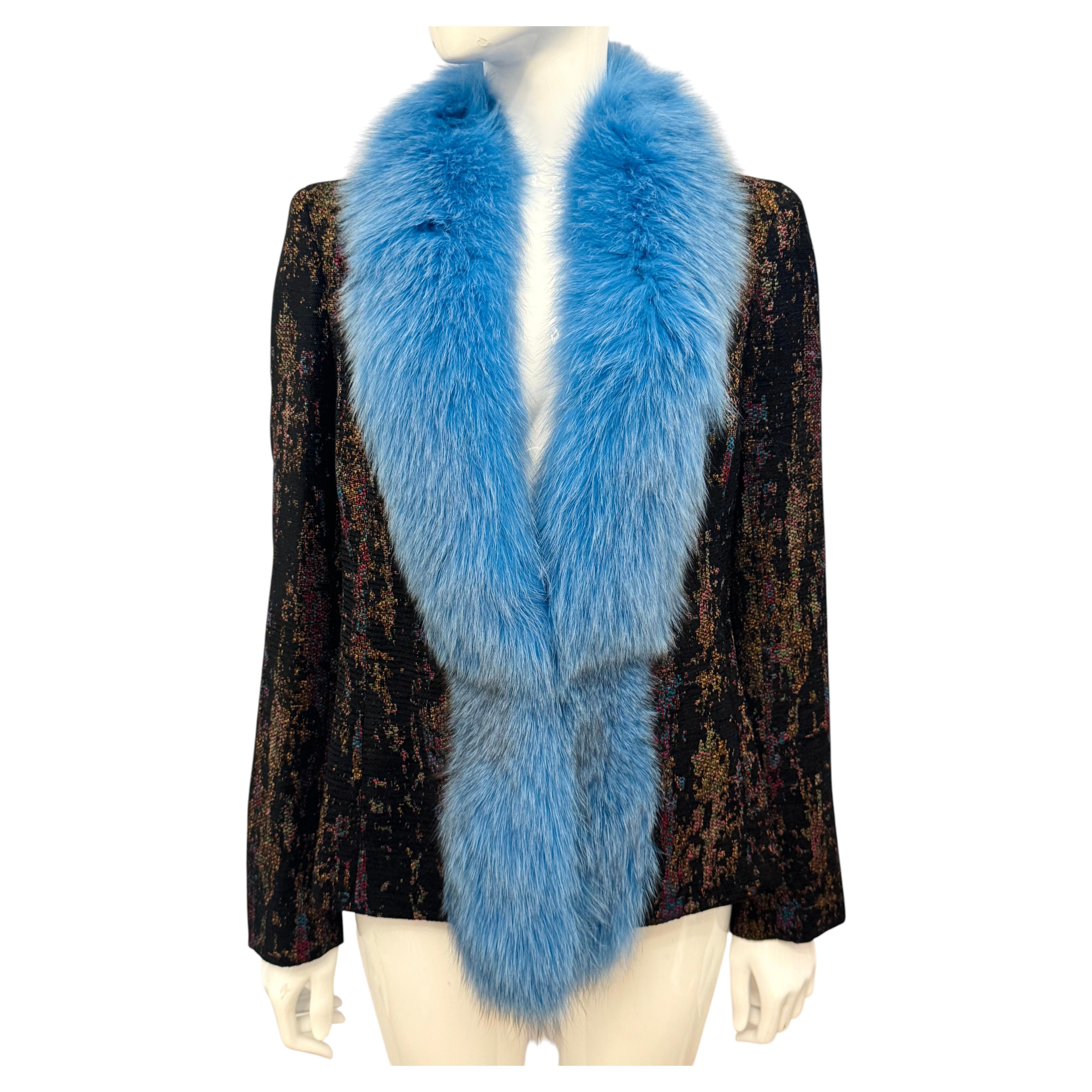 A striking Georges Rech Paris statement jacket blue fox fur collar