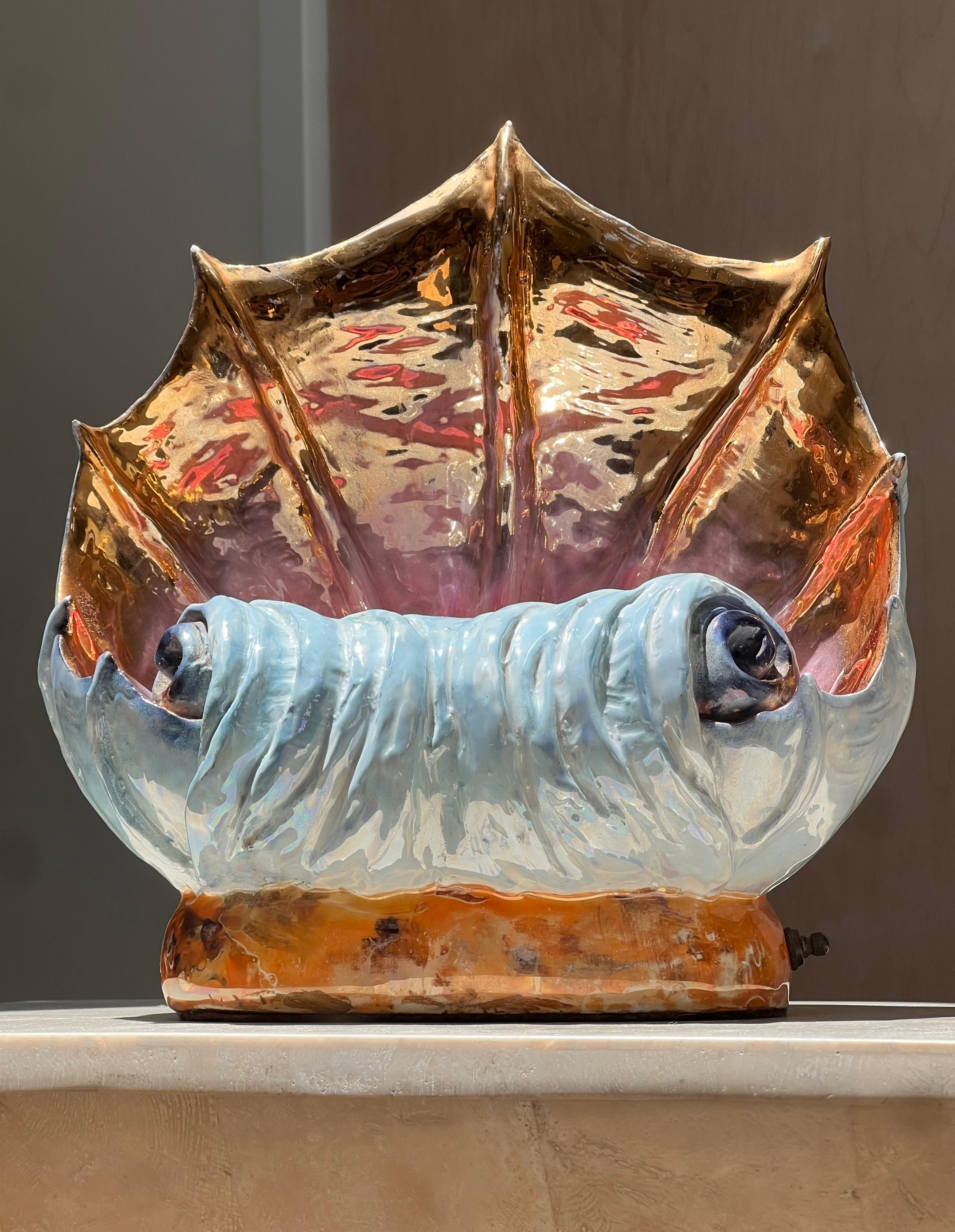 Unknown A striking hand-painted conch shell lamp, circa 1960 For Sale