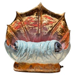A striking hand-painted conch shell lamp, circa 1960