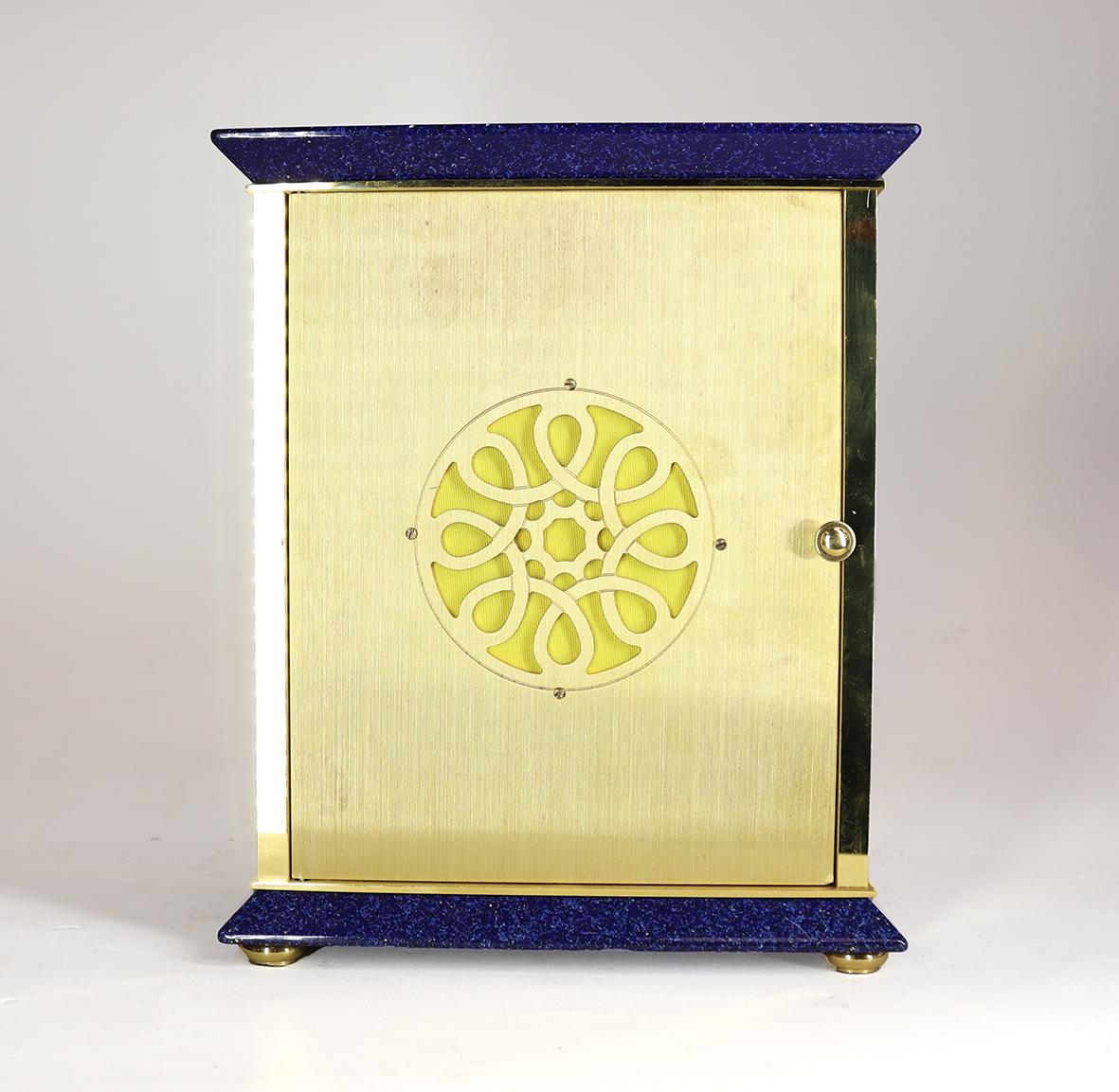 Enameled A Striking Mantel Clock by Luxor, in a Lapis Blue and Gilt Case For Sale