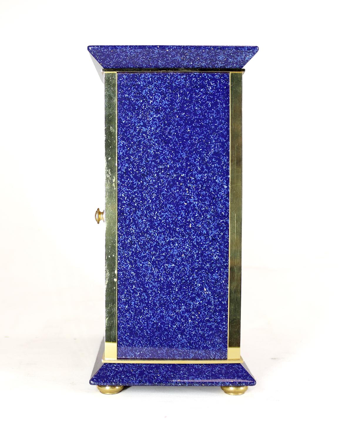 20th Century A Striking Mantel Clock by Luxor, in a Lapis Blue and Gilt Case For Sale