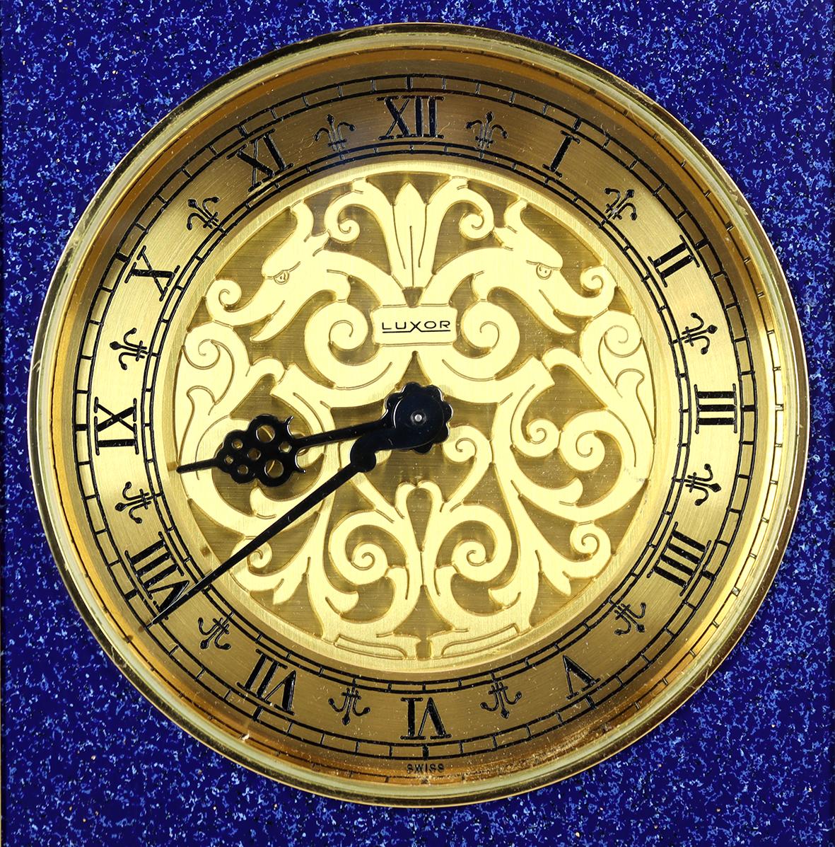 A Striking Mantel Clock by Luxor, in a Lapis Blue and Gilt Case For Sale 1