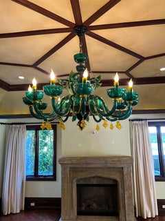 A striking Murano glass emerald green and Amber yellow chandelier & sconces
