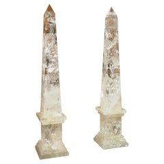 A Striking Pair of 32 inch Tall Rock Crystal Obelisks, 20th Century