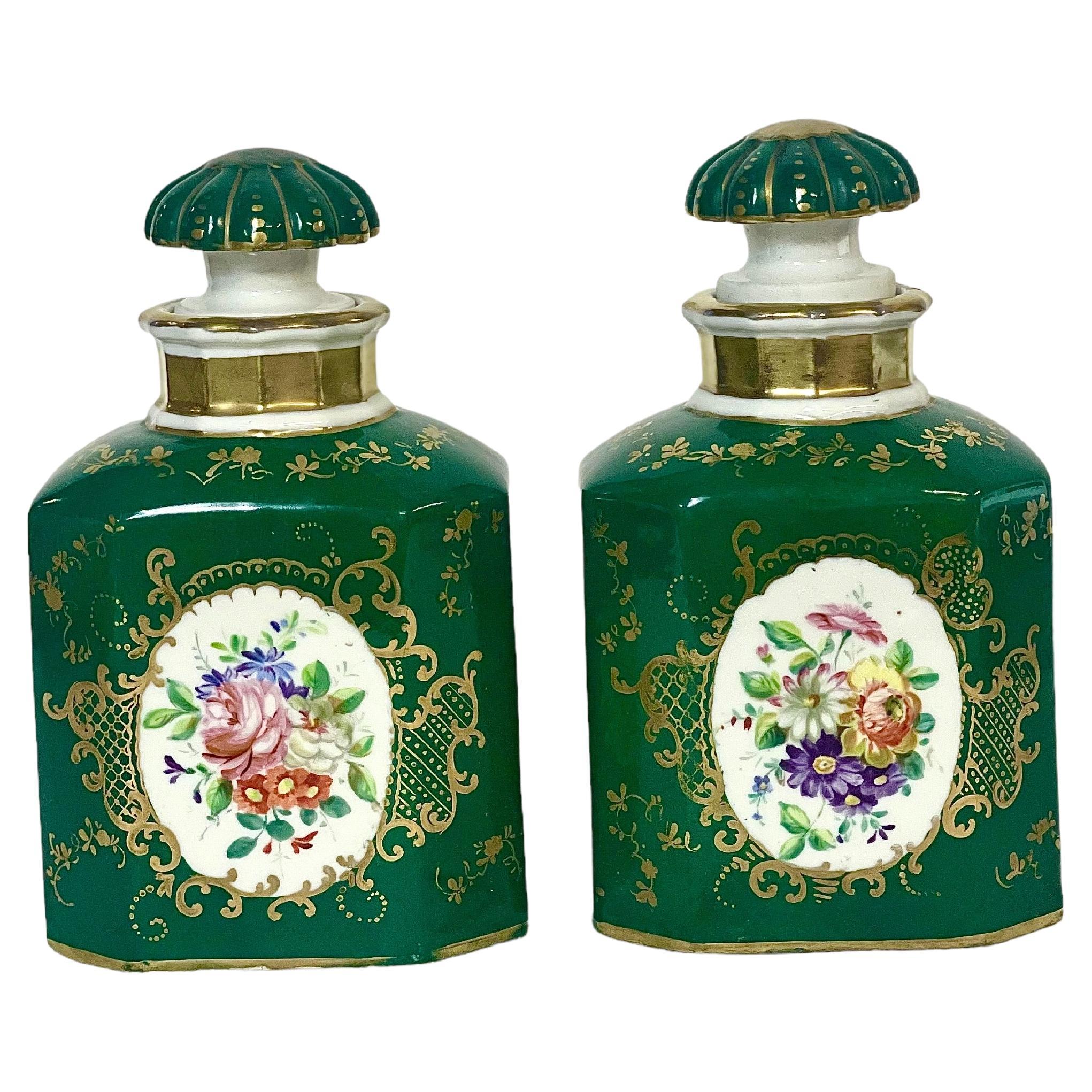 19th Century Pair of Paris Porcelain Stoppered Bottles or Flacons