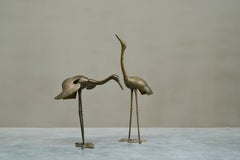 A Striking Pair of Sculptural Semi Life-Size Cranes in Patinated Brass 1960s
