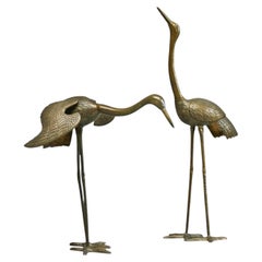 A Striking Pair of Sculptural Semi Life-Size Cranes in Patinated Brass 1960s