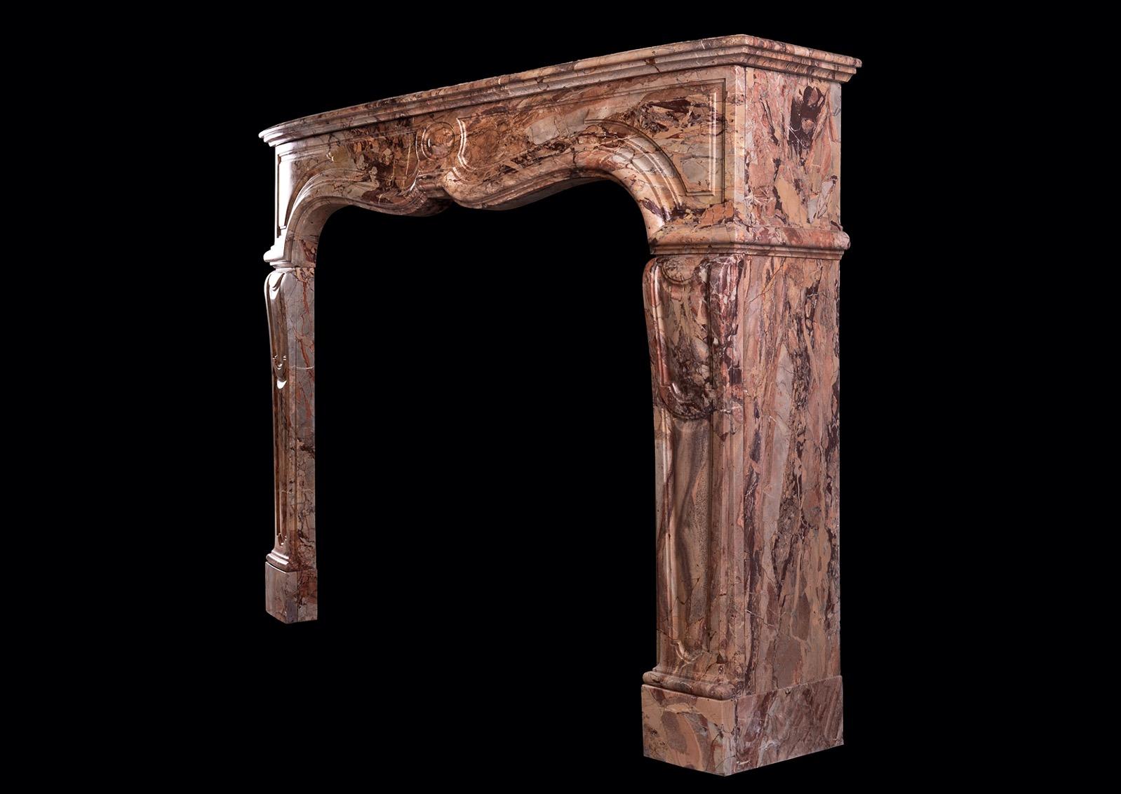 French Striking Sarrancolin Marble Fireplace in the Louis XV Style For Sale