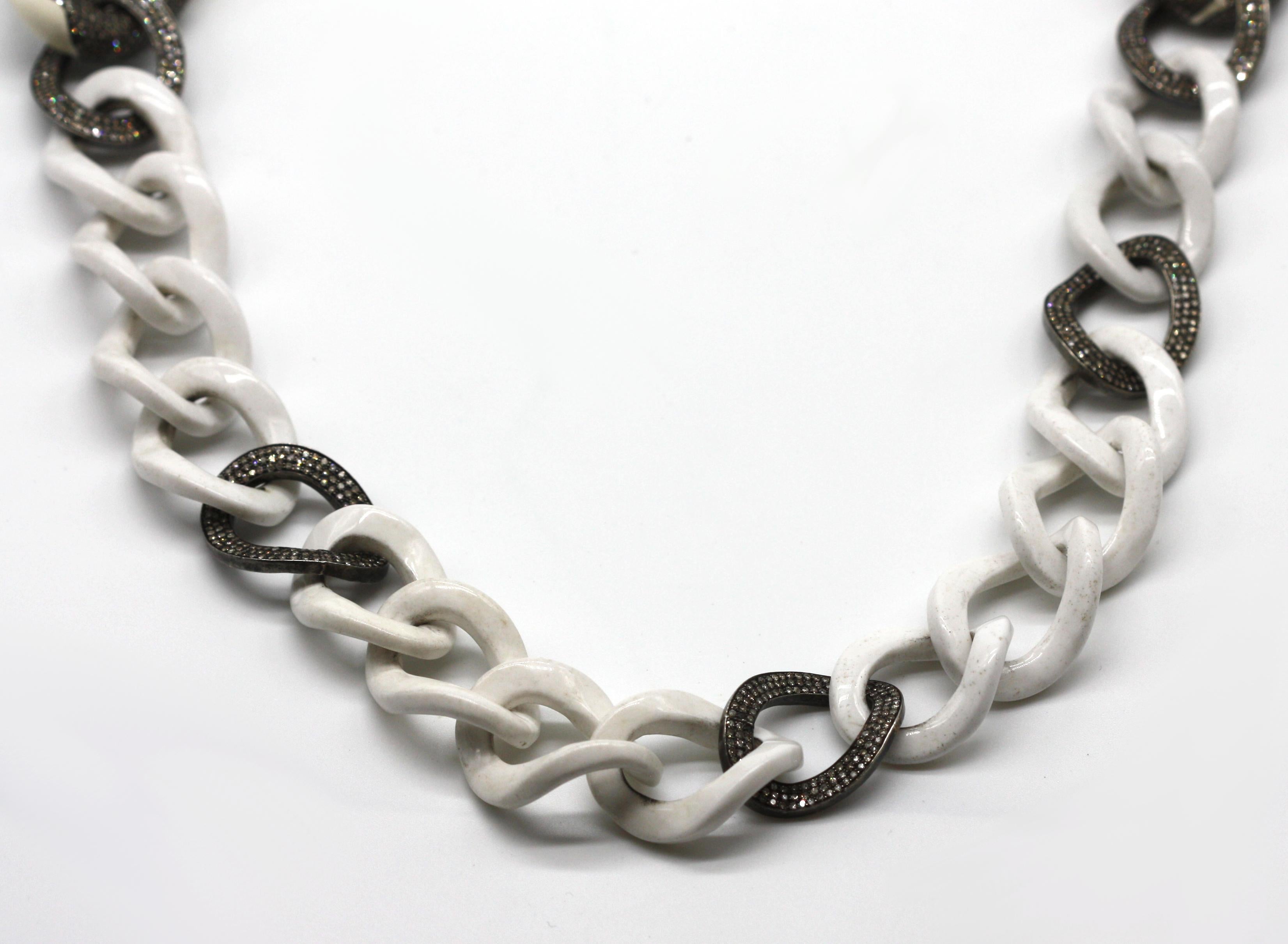 Women's or Men's A Striking White Ceramic and Diamond Serpent Necklace For Sale