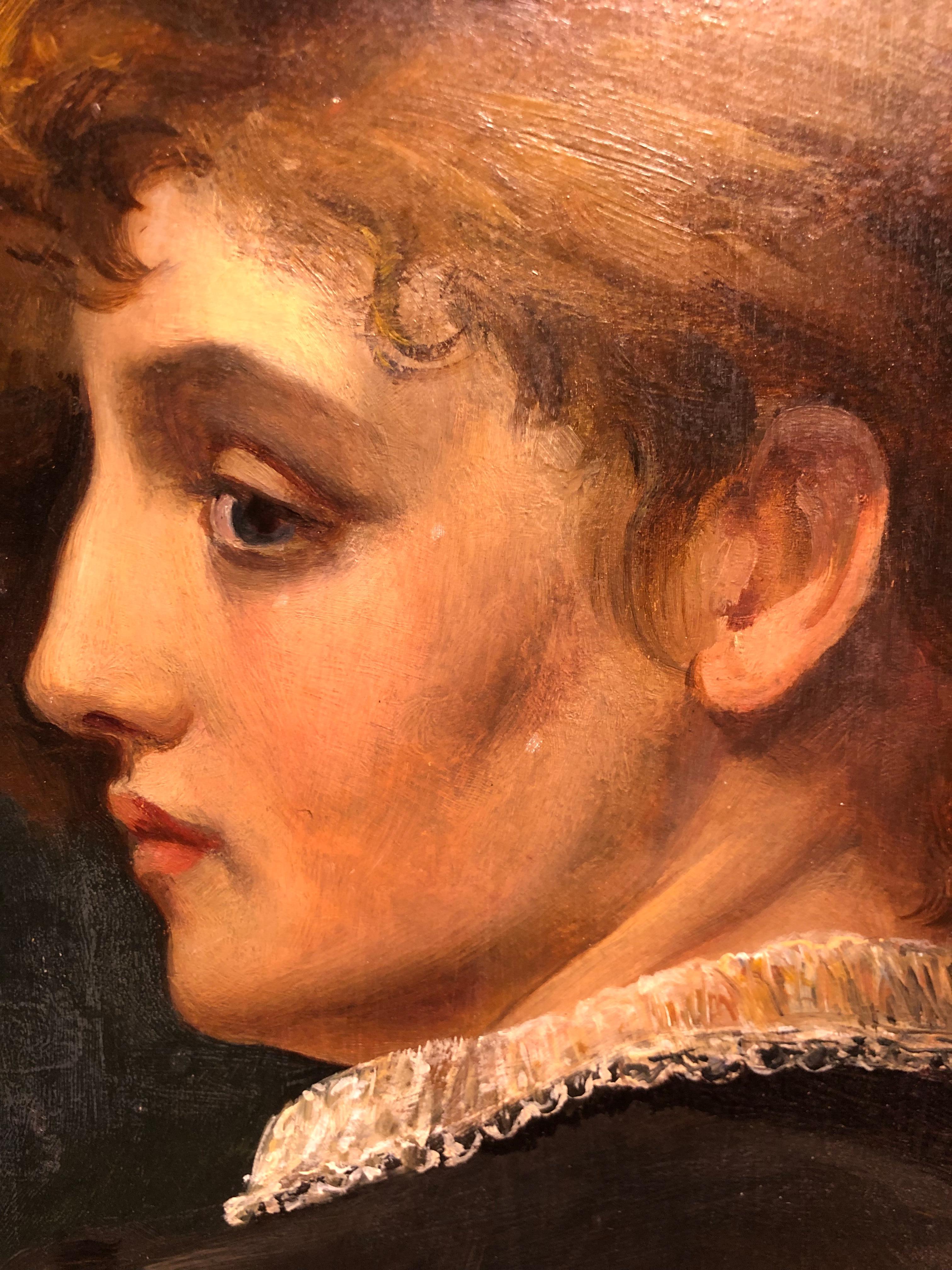Hand-Painted Strikingly Beautiful Antique Portrait of, Woman with a Hat