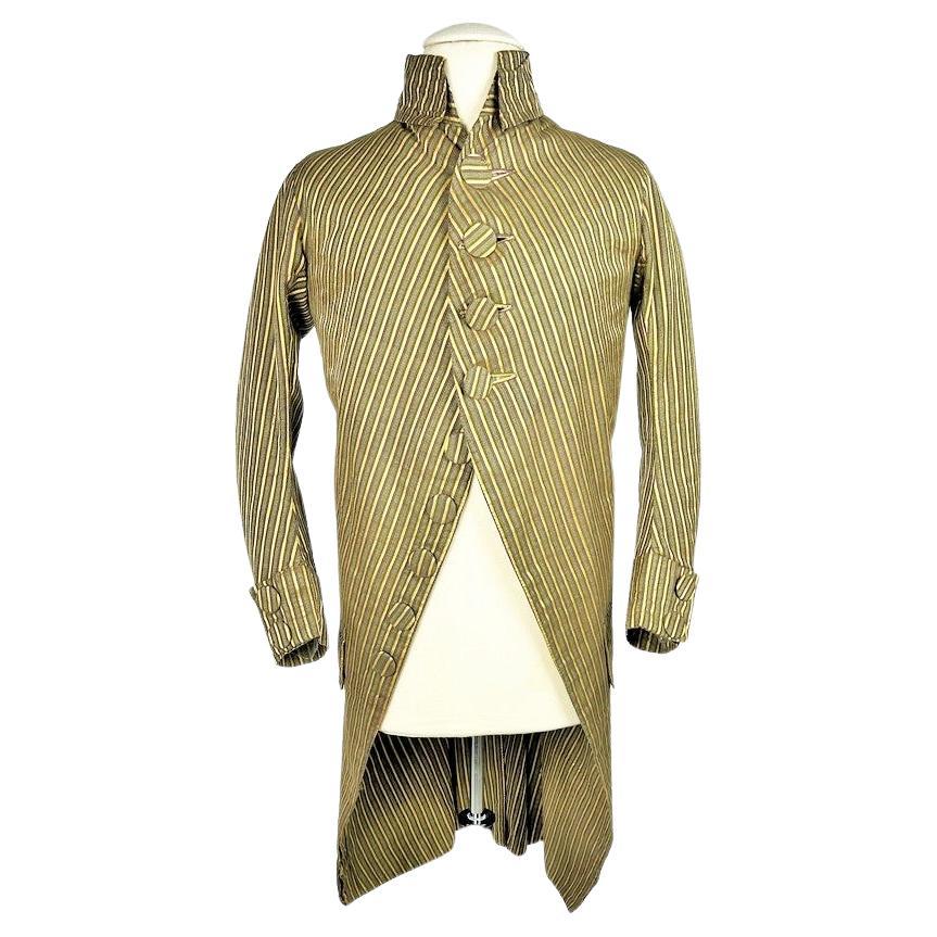 A striped Siamoise Frock Coat - French Revolution Period Circa 1790 For Sale
