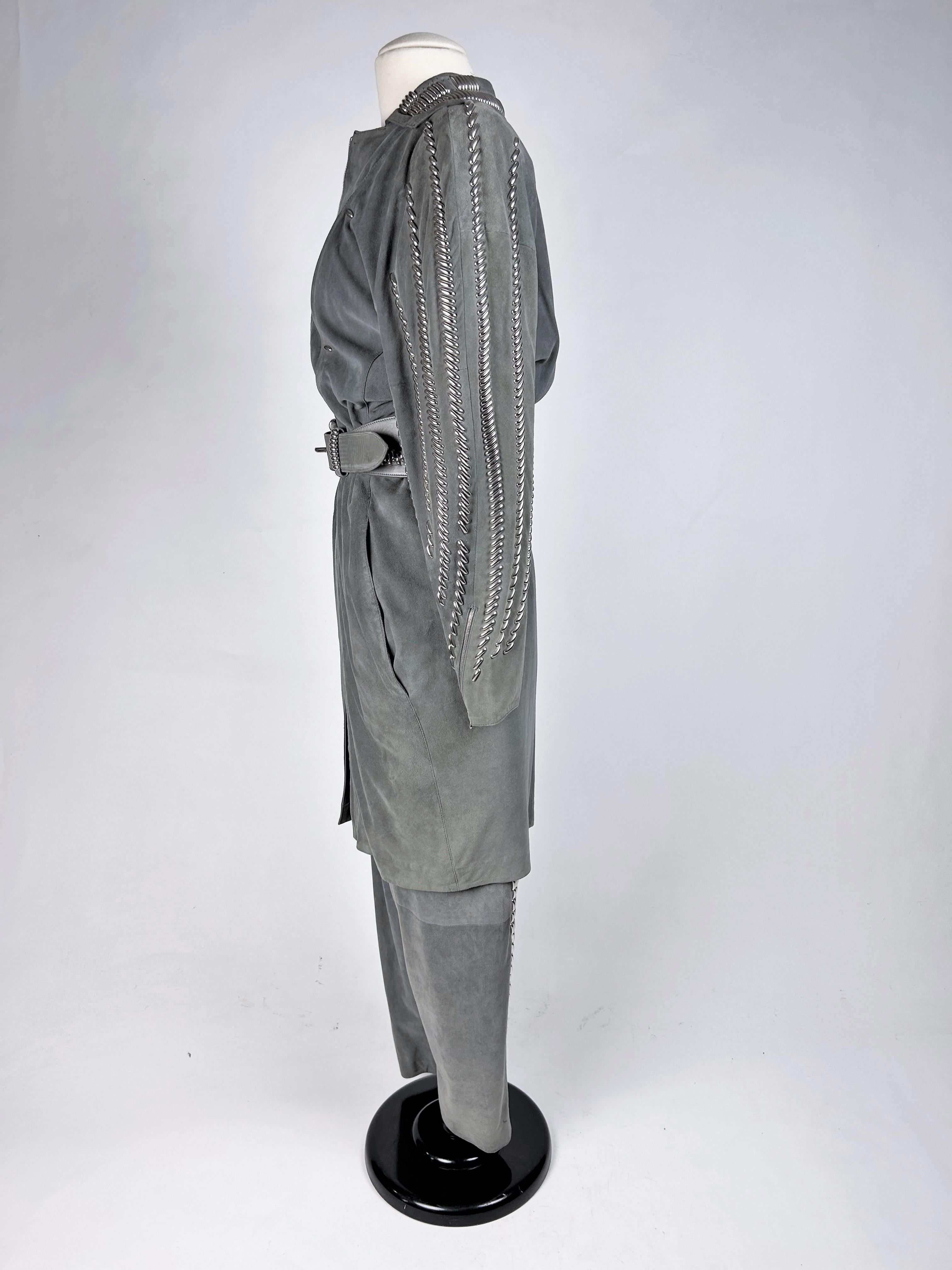A studded suede coat and trousers by Claude Montana - France Circa 1985 5