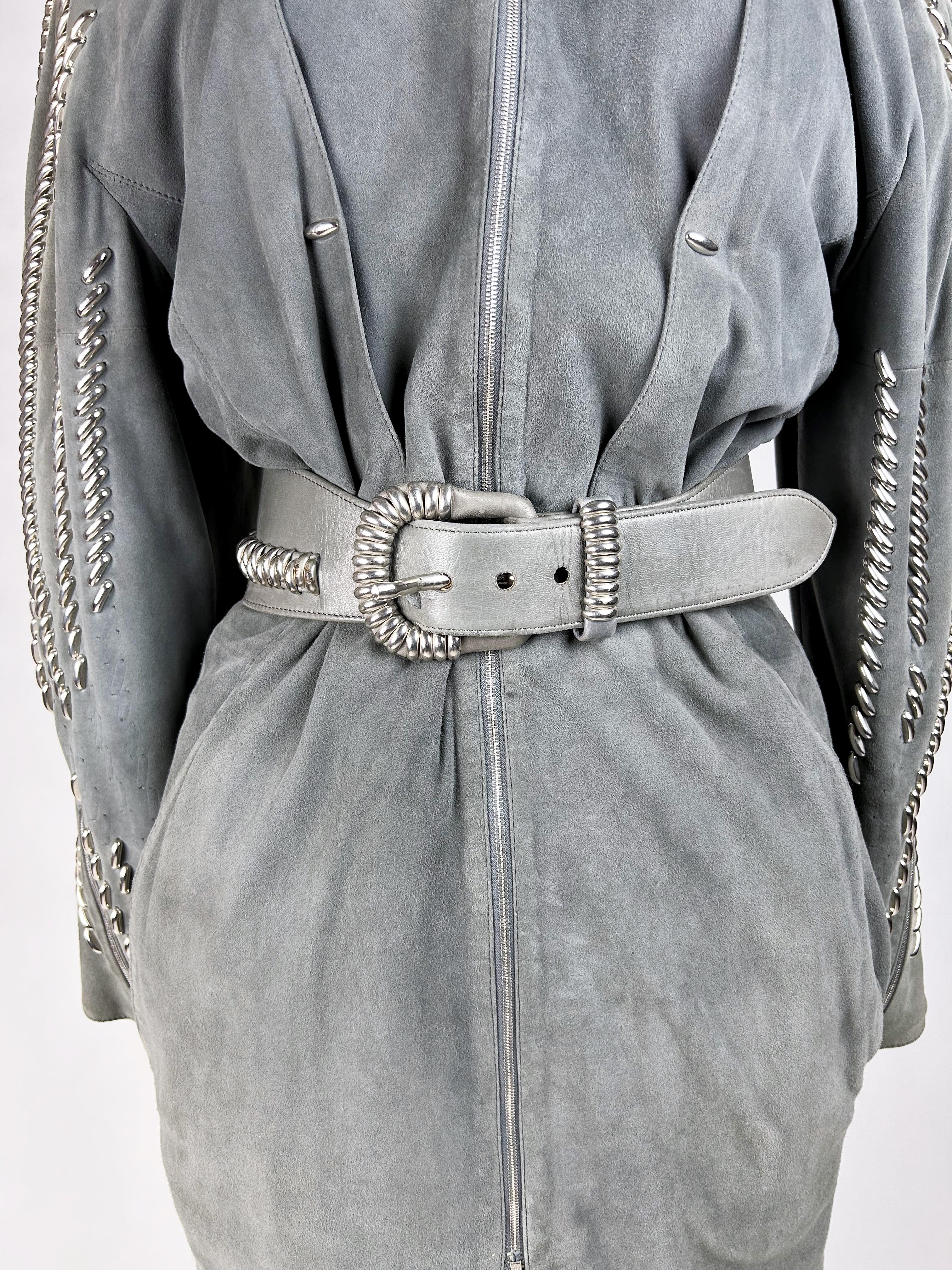A studded suede coat and trousers by Claude Montana - France Circa 1985 6