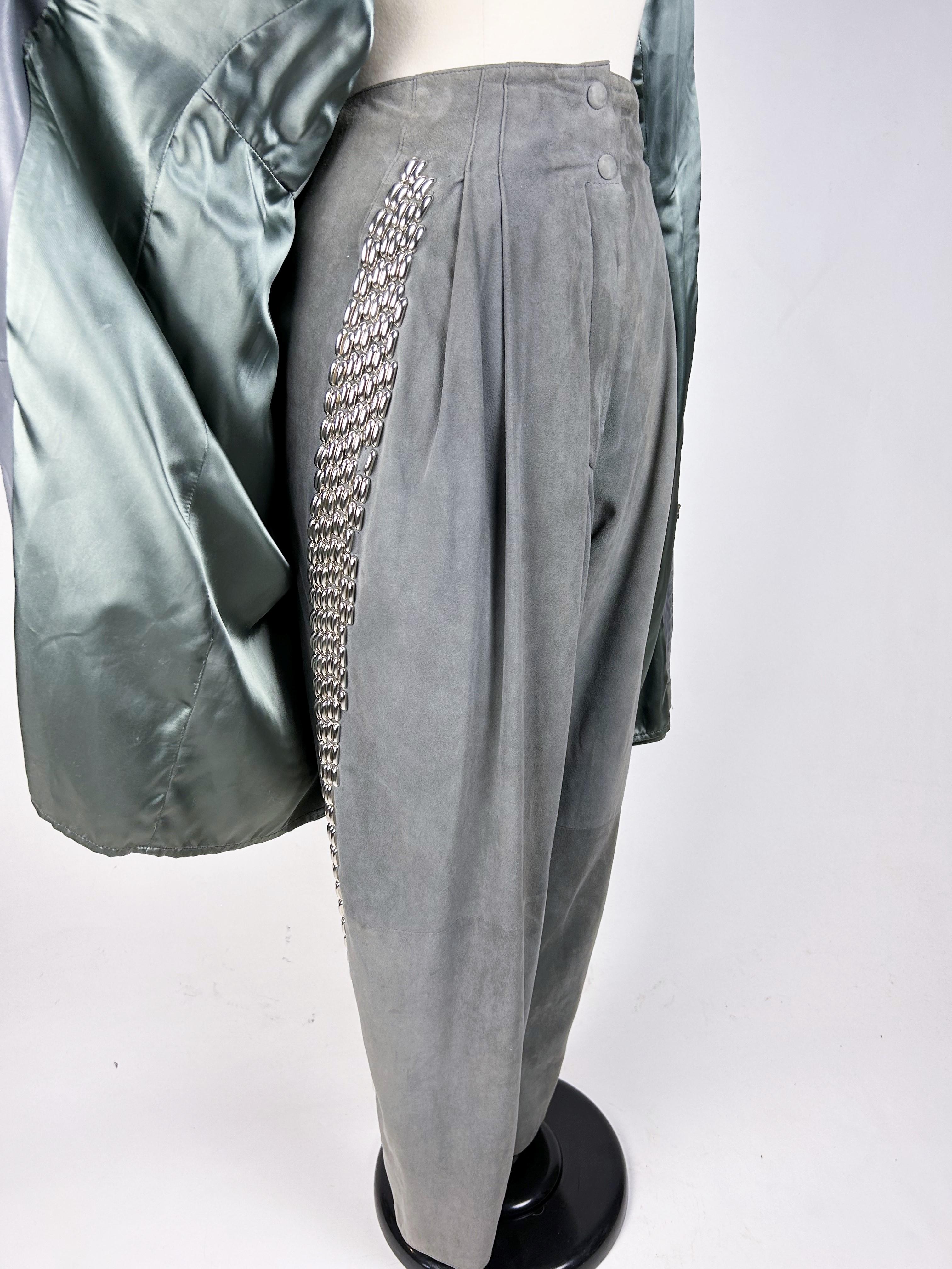 A studded suede coat and trousers by Claude Montana - France Circa 1985 1