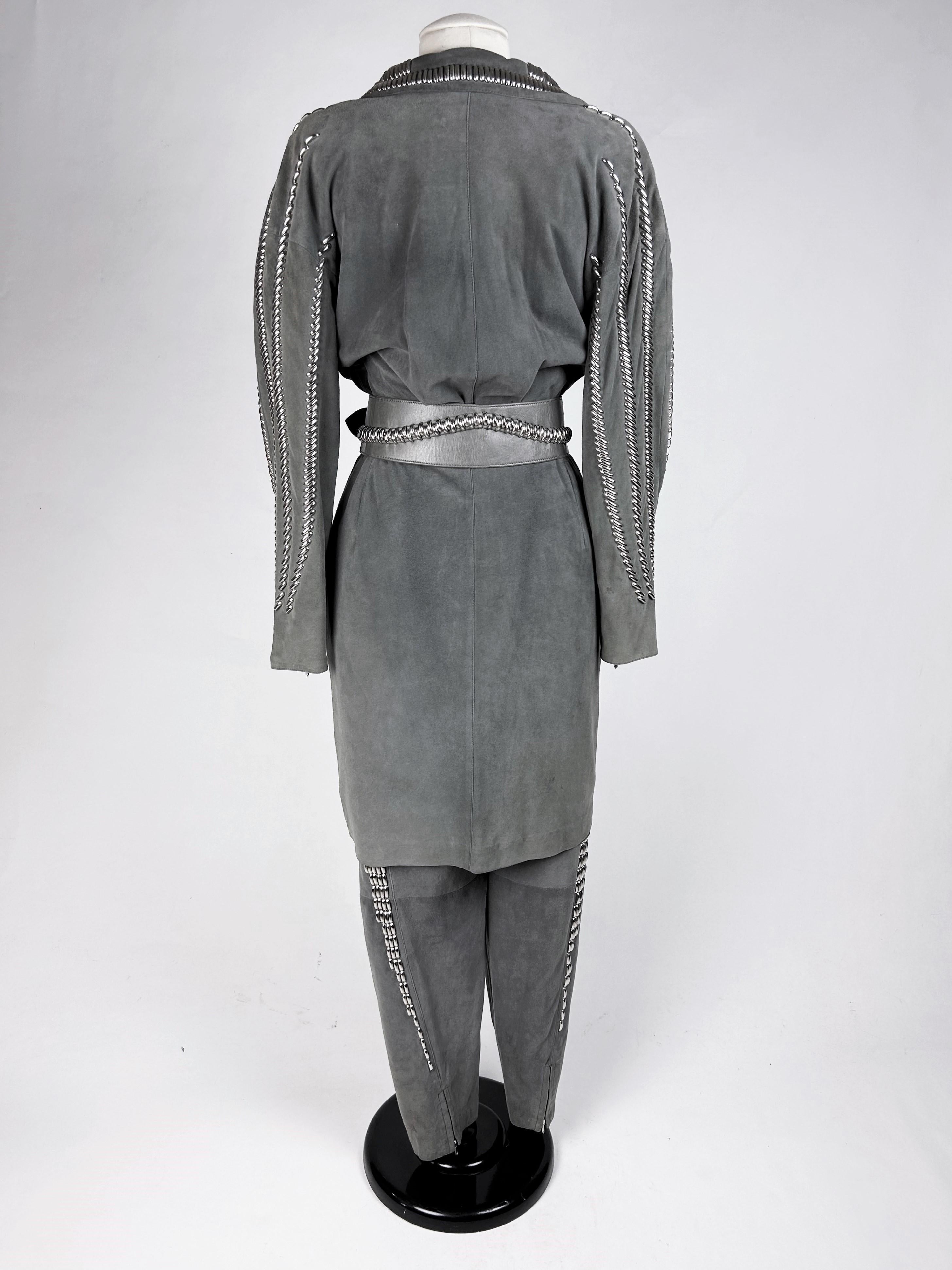 A studded suede coat and trousers by Claude Montana - France Circa 1985 3