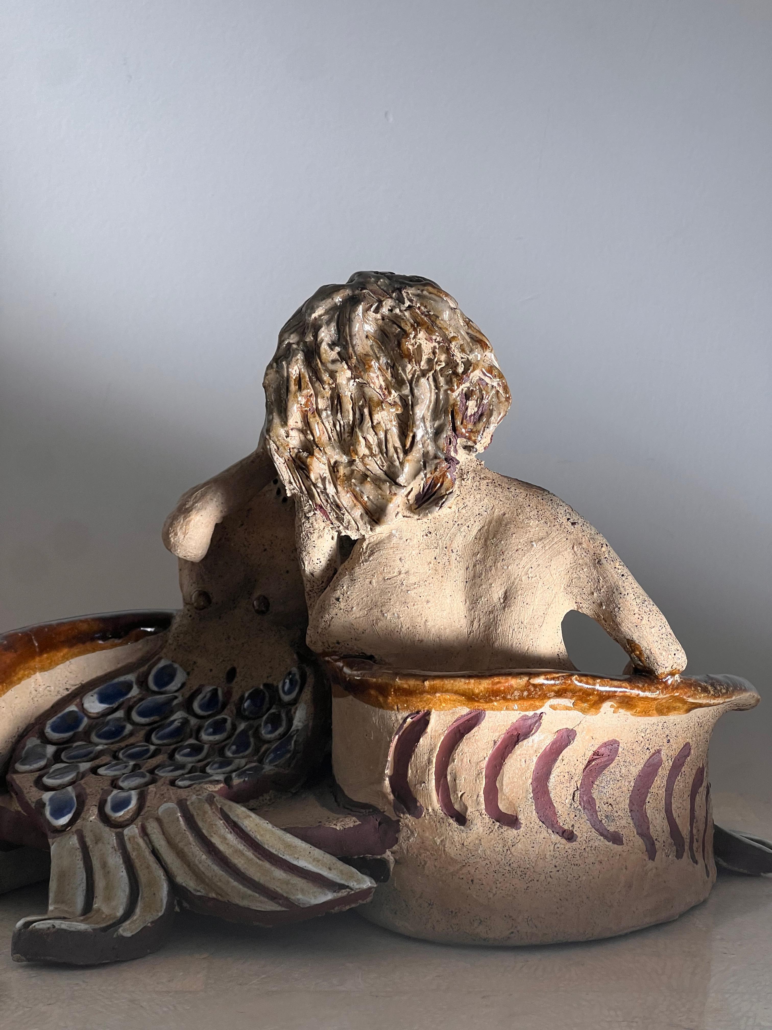Scultura in ceramica da studio di due sirene, metà del XX secolo in vendita 6