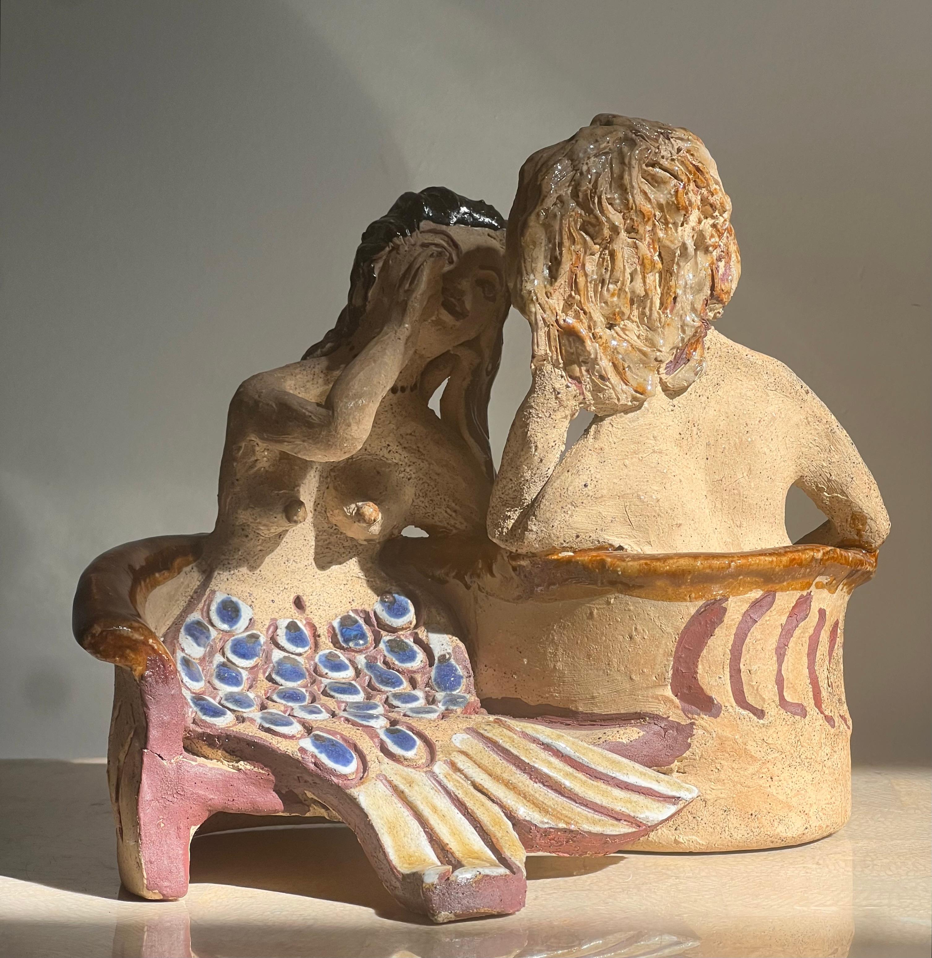 Scultura in ceramica da studio di due sirene, metà del XX secolo in vendita 12