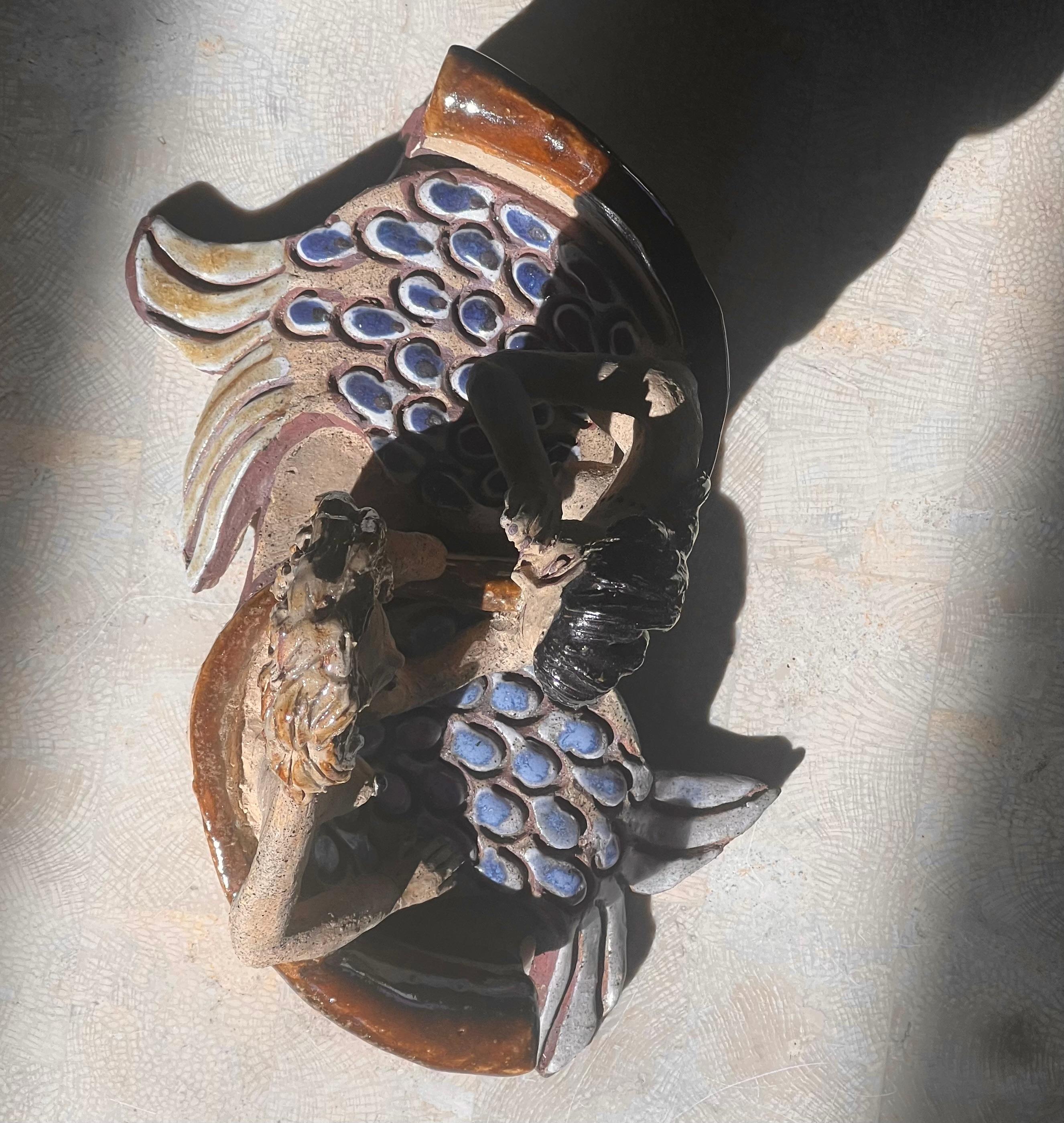 Mid-Century moderno Scultura in ceramica da studio di due sirene, metà del XX secolo in vendita
