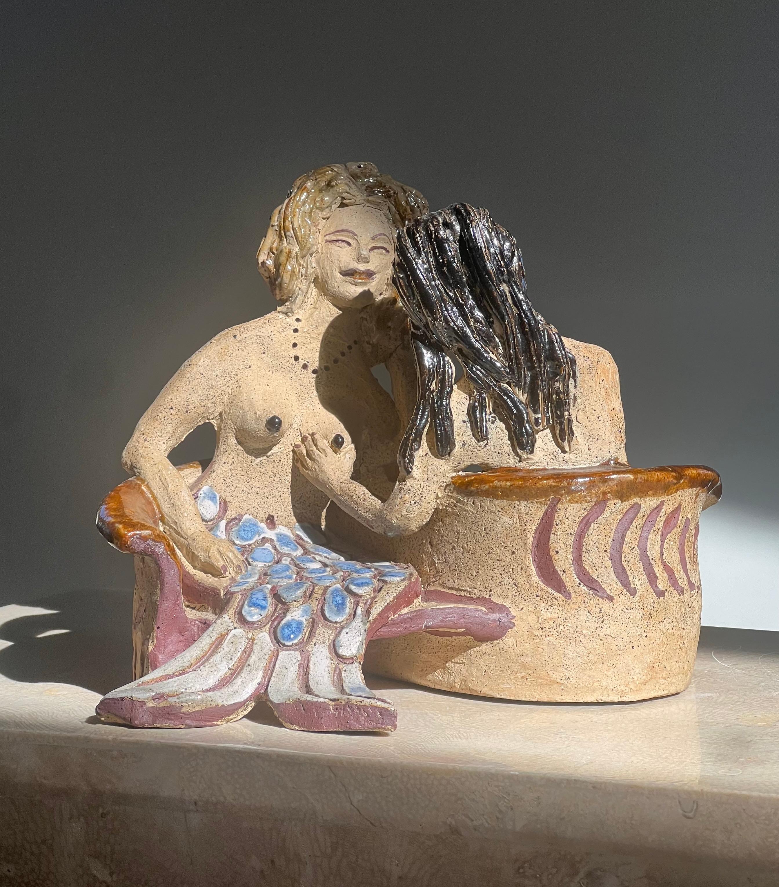 Scultura in ceramica da studio di due sirene, metà del XX secolo In condizioni buone in vendita a View Park, CA