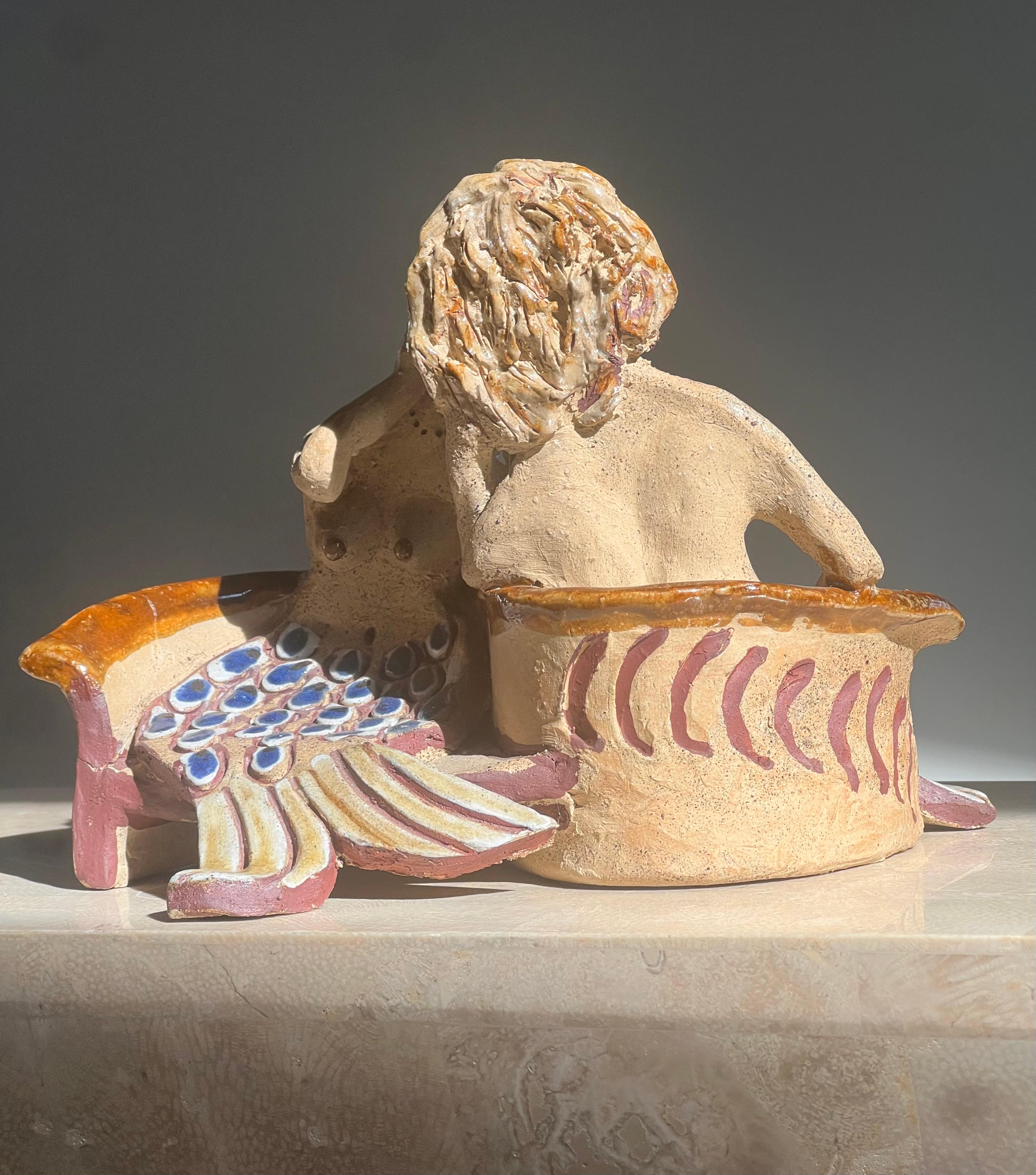 Scultura in ceramica da studio di due sirene, metà del XX secolo in vendita 1