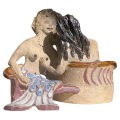 Scultura in ceramica da studio di due sirene, metà del XX secolo