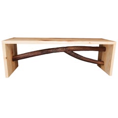 Studio Furniture Ash and Walnut Hand Carved and Joined Modernist Style Bench