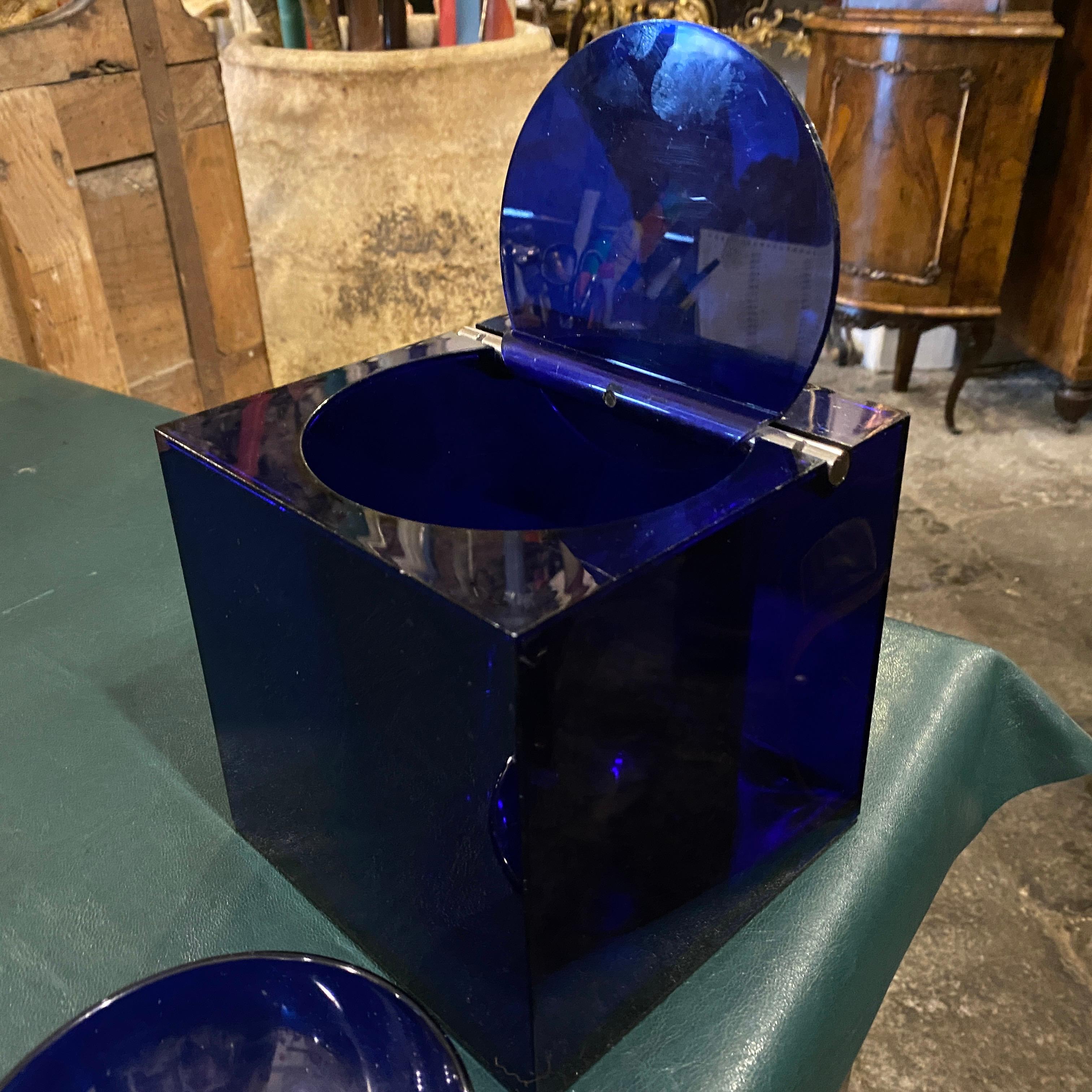 1980 Studio O.P.I. for Cini & Nils Modernist Blue Acrylic Square Ice Bucket 5