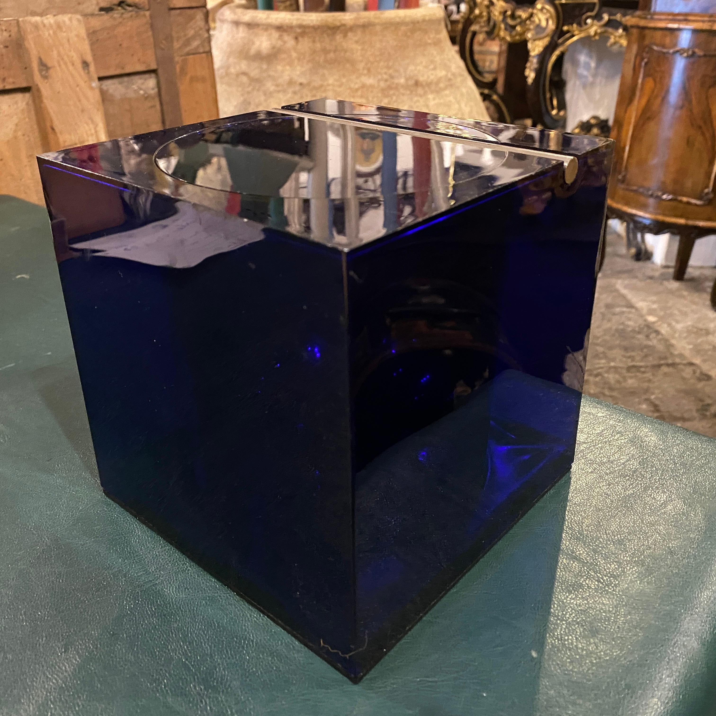 Italian 1980 Studio O.P.I. for Cini & Nils Modernist Blue Acrylic Square Ice Bucket