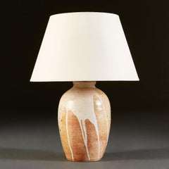 Studio Pottery Vase with White Drip Glaze as a Lamp