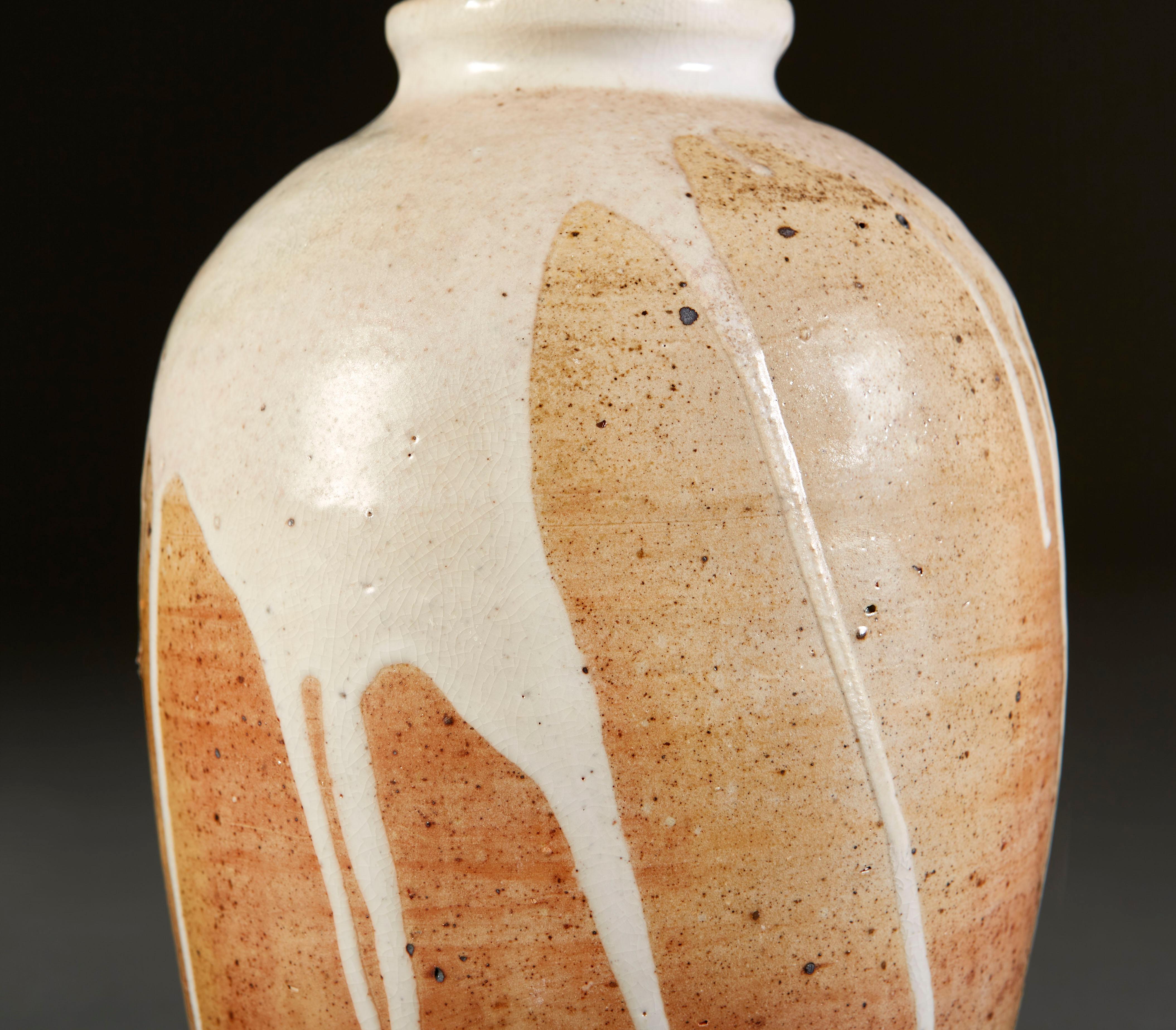 Studio Pottery Vase with White Drip Glaze as a Lamp In Good Condition In London, GB