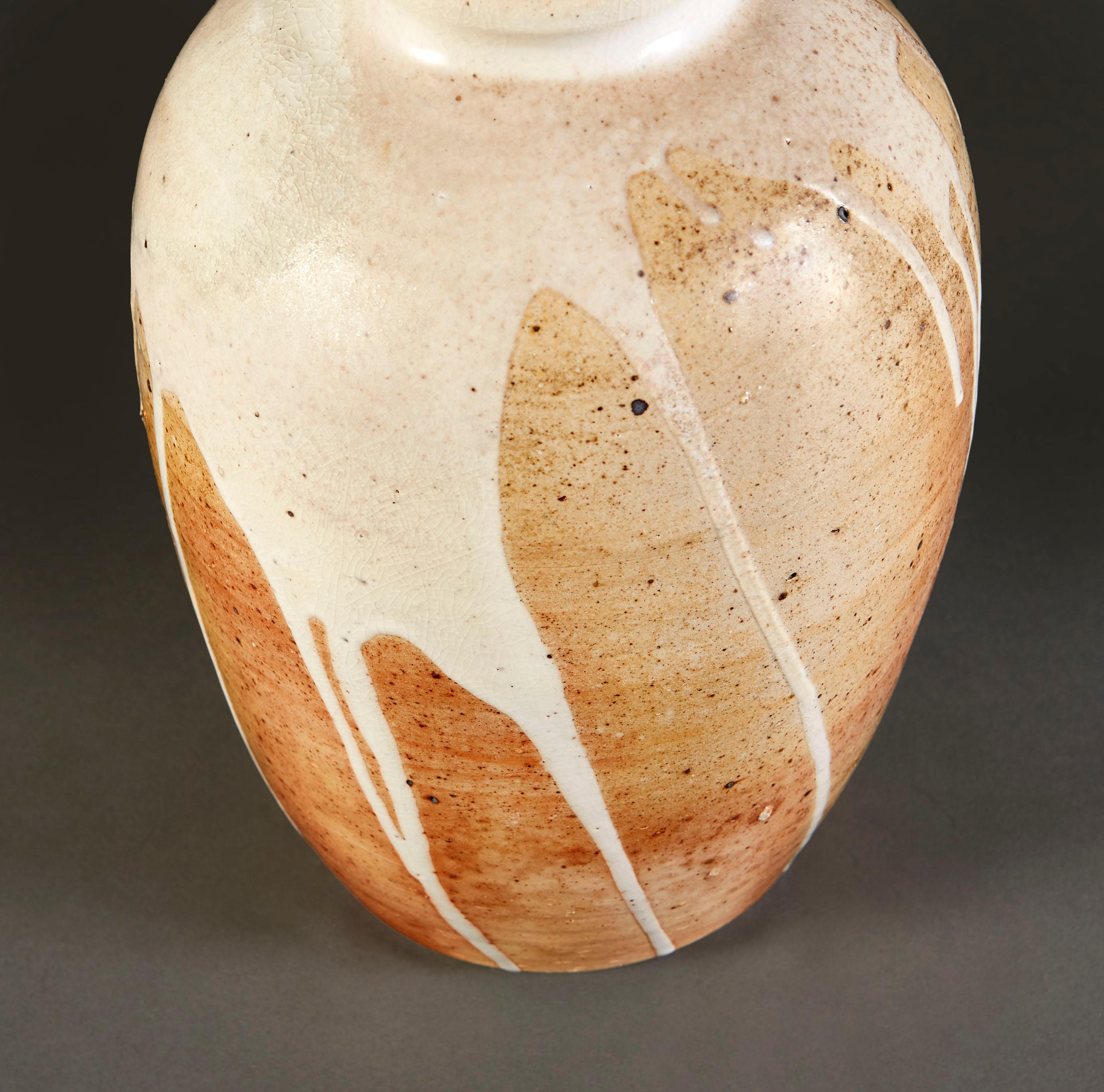 20th Century Studio Pottery Vase with White Drip Glaze as a Lamp