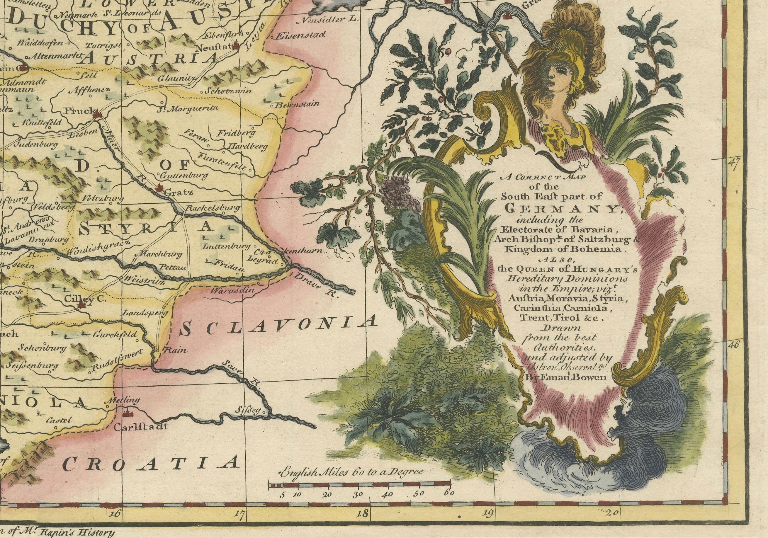 Mid-18th Century A Stunning 1744 Bowen Map: South East Germany & Queen of Hungary’s Dominions For Sale