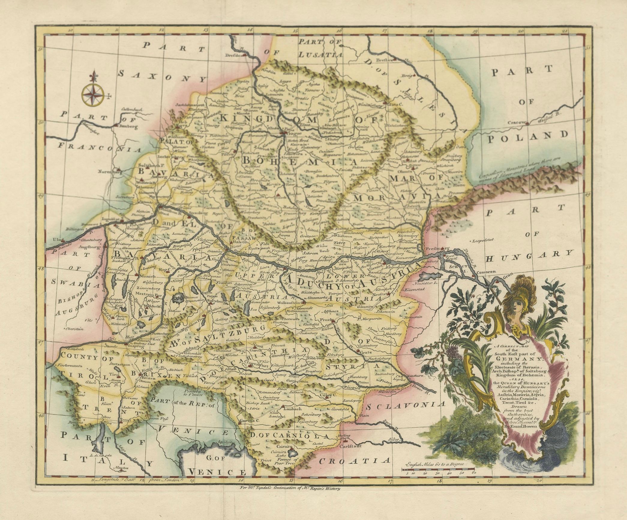 Paper A Stunning 1744 Bowen Map: South East Germany & Queen of Hungary’s Dominions For Sale