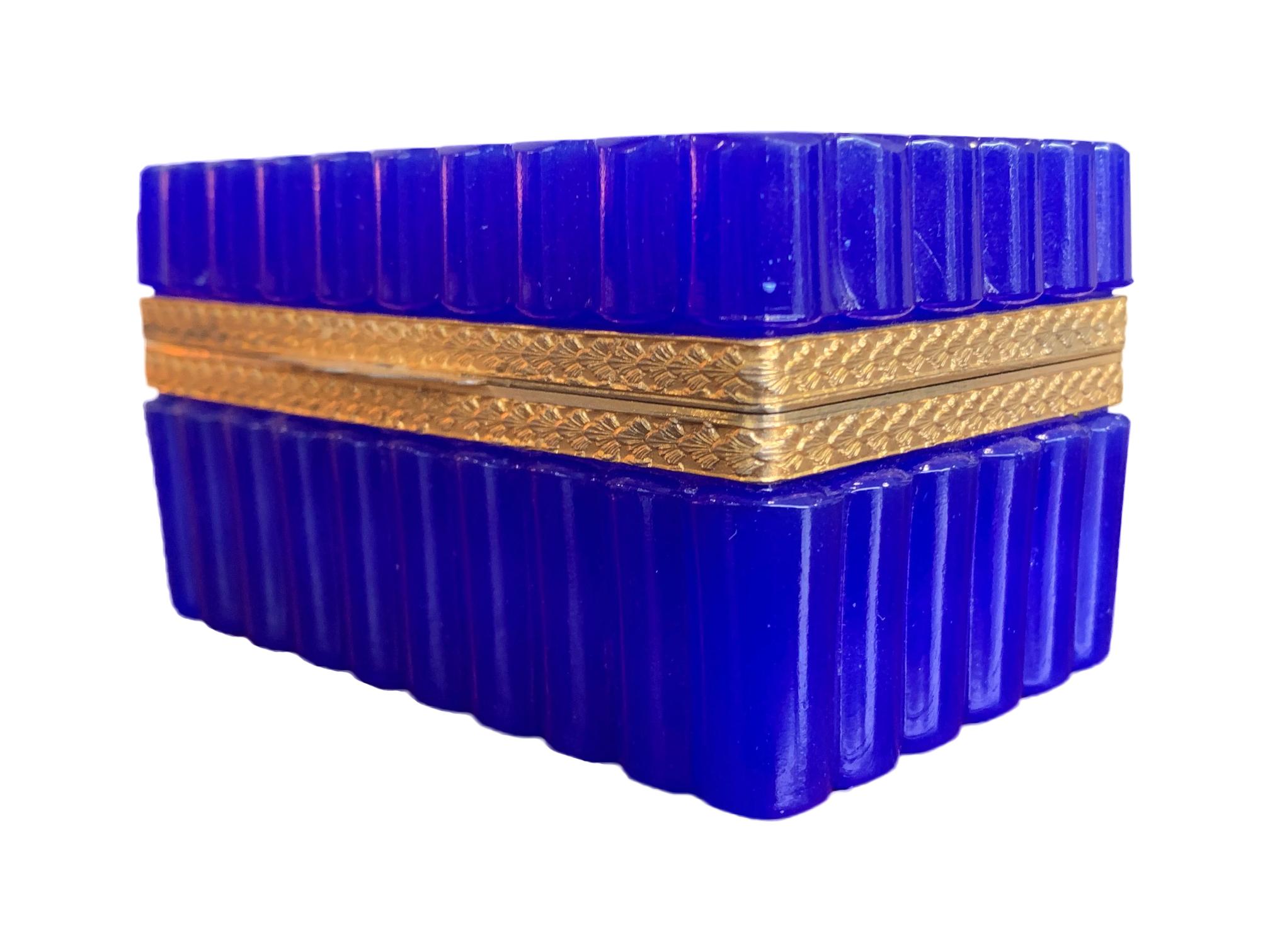 Gilt Stunning 1950s Cobalt Blue Murano Glass Hinged Jewelry Box by Cendese, Italy