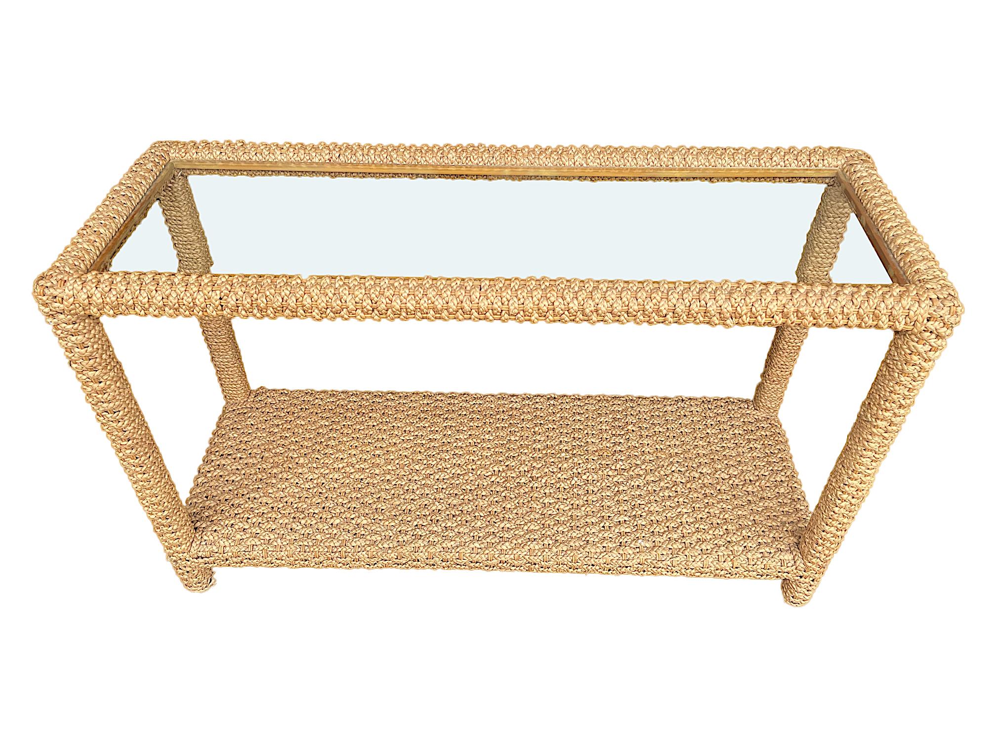 French Stunning 1950s Rope Console by Adrian Audoux and Frida Minet with Glass Shelf