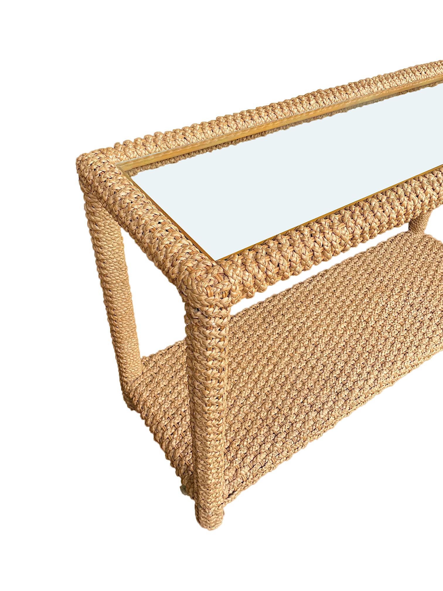 Turned Stunning 1950s Rope Console by Adrian Audoux and Frida Minet with Glass Shelf