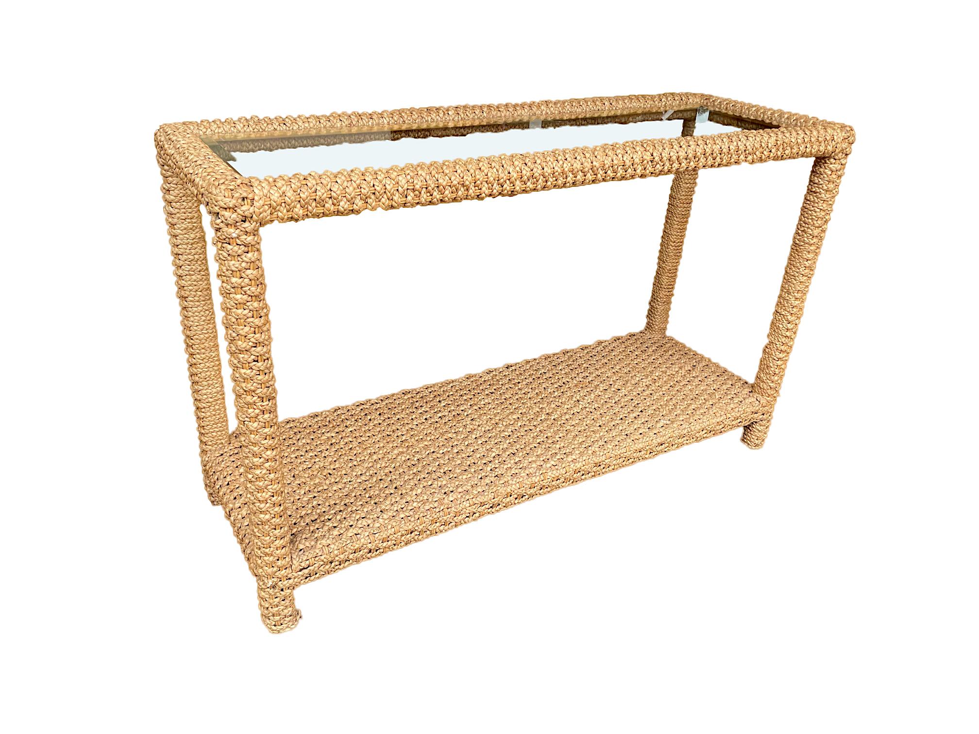 Stunning 1950s Rope Console by Adrian Audoux and Frida Minet with Glass Shelf In Good Condition In London, GB