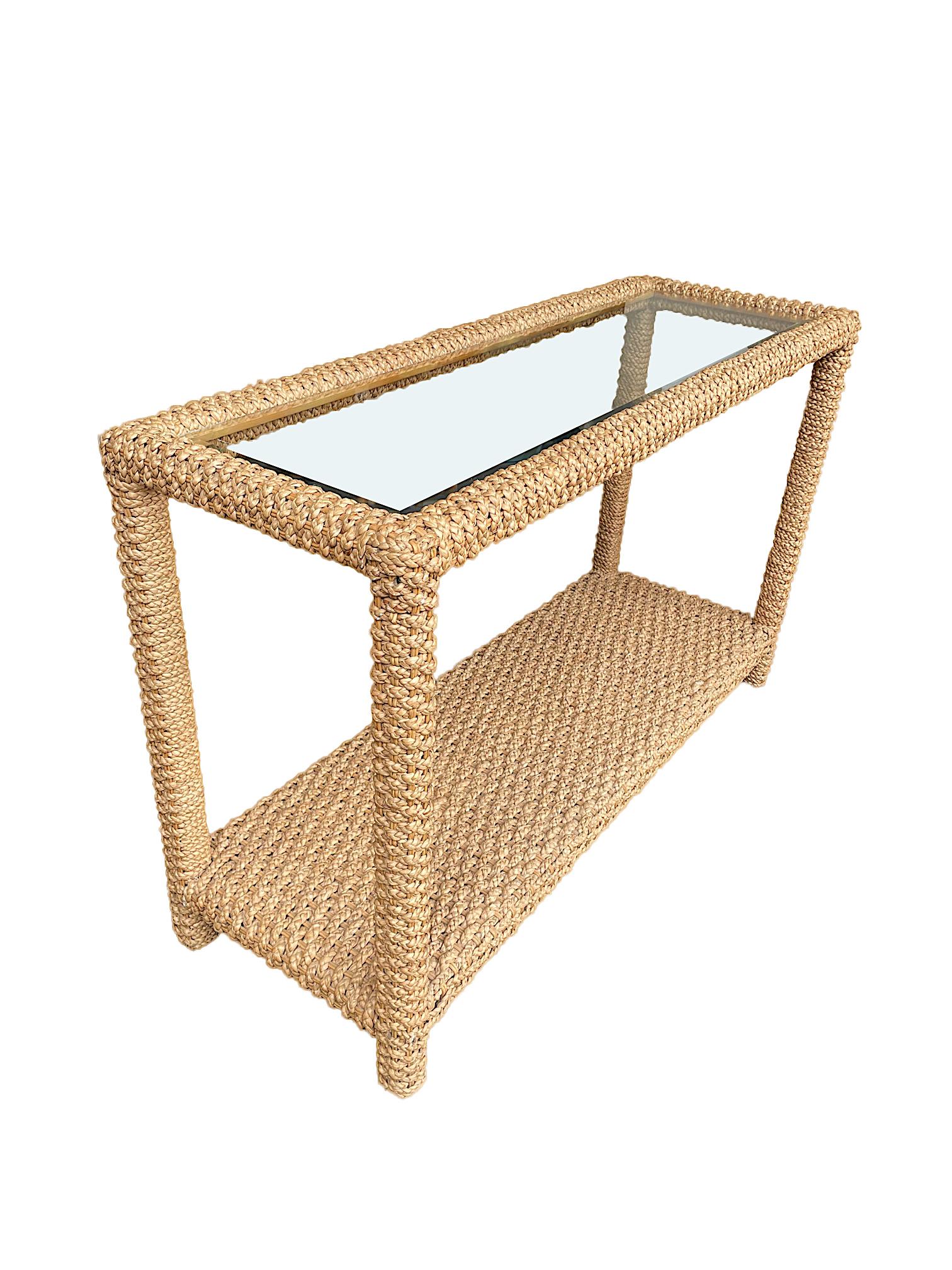 Mid-20th Century Stunning 1950s Rope Console by Adrian Audoux and Frida Minet with Glass Shelf