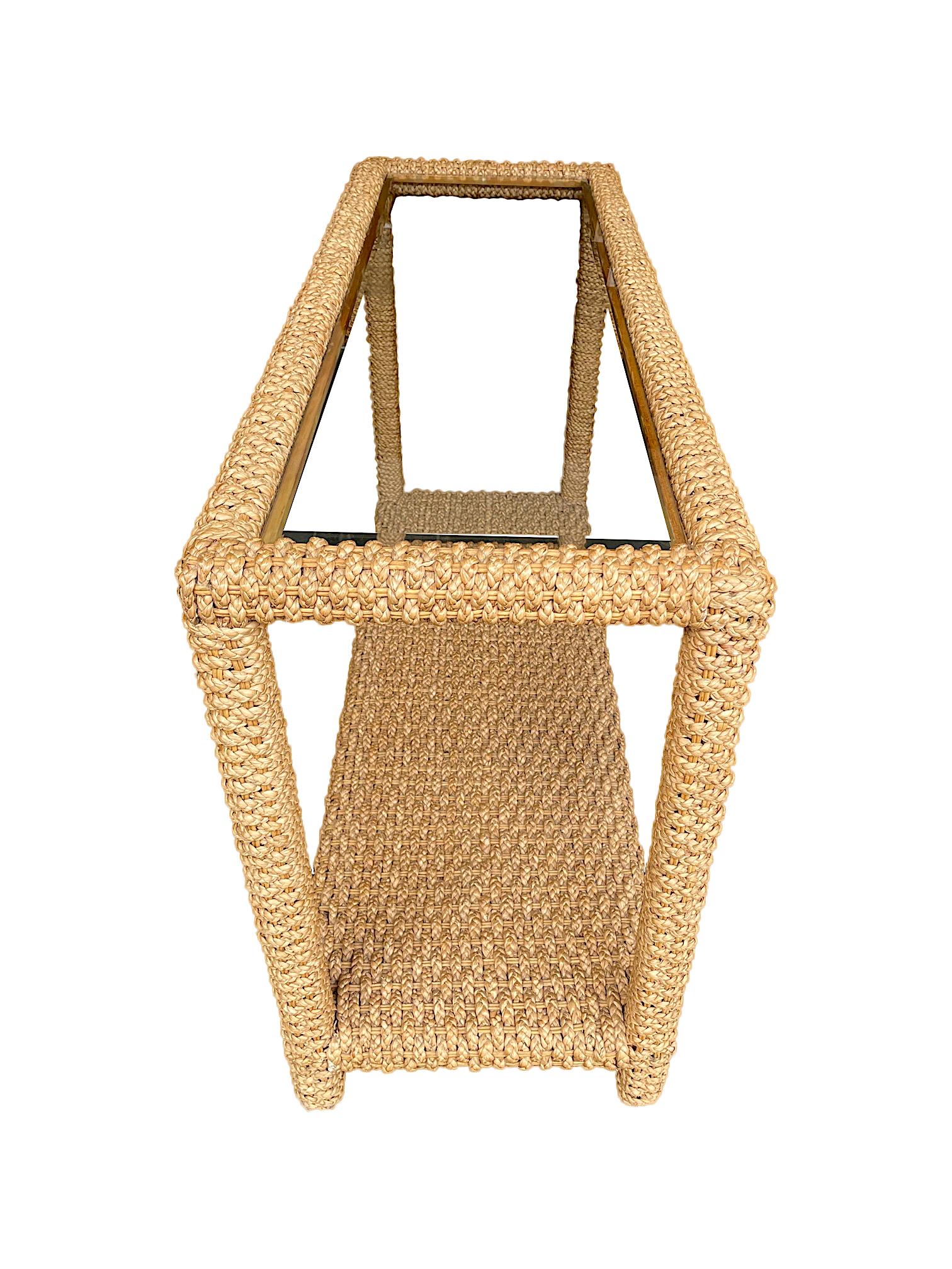 Stunning 1950s Rope Console by Adrian Audoux and Frida Minet with Glass Shelf 1
